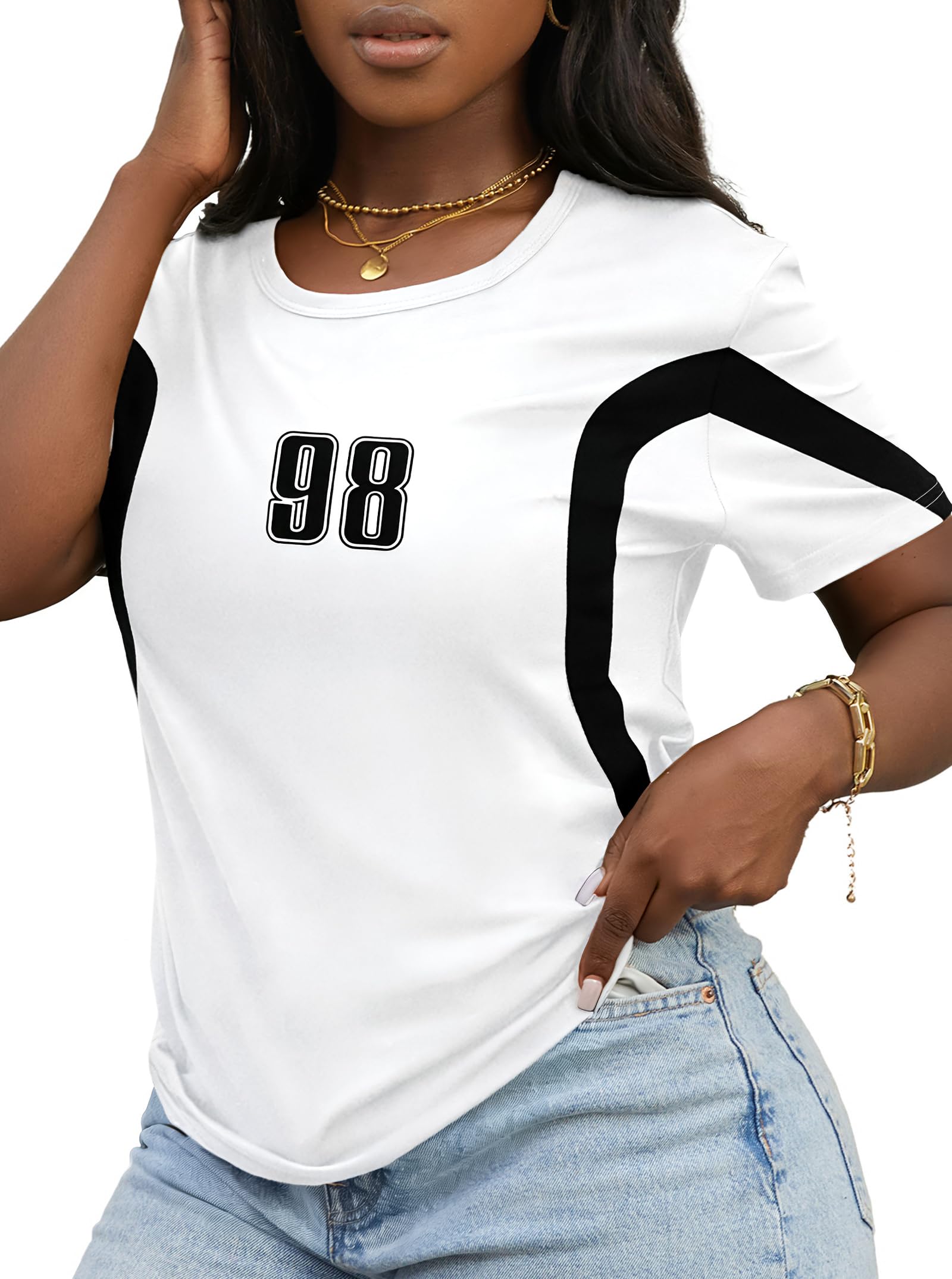 Hilinker Women's Funny Graphic Tees Summer Cute Tops Casual Loose Short Sleeve T Shirts
