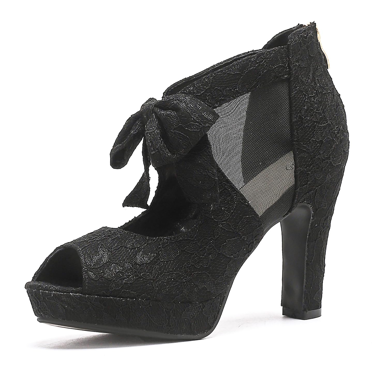 GATUXUS Open Toe Women Platform High Heel Shoes Bows Strappy Sandals