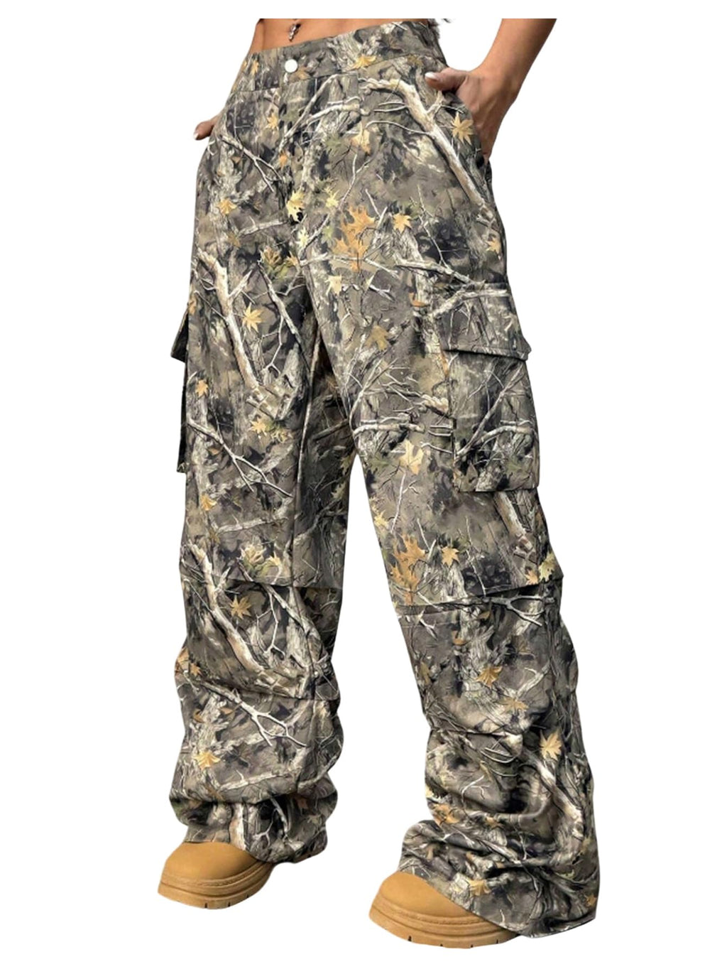 Floerns Women's Plus Size Baggy Cargo Camo Pants Wide Leg Streetwear Casual Pant