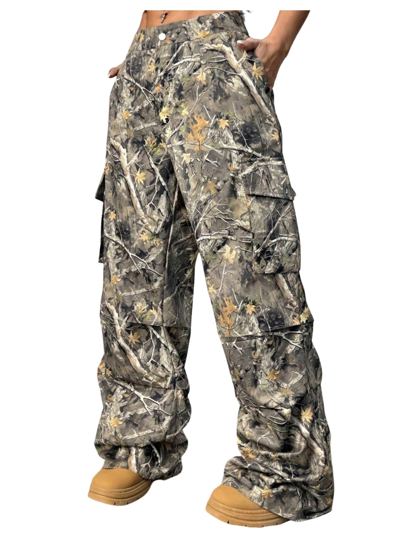 Floerns Women's Plus Size Baggy Cargo Camo Pants Wide Leg Streetwear Casual Pant