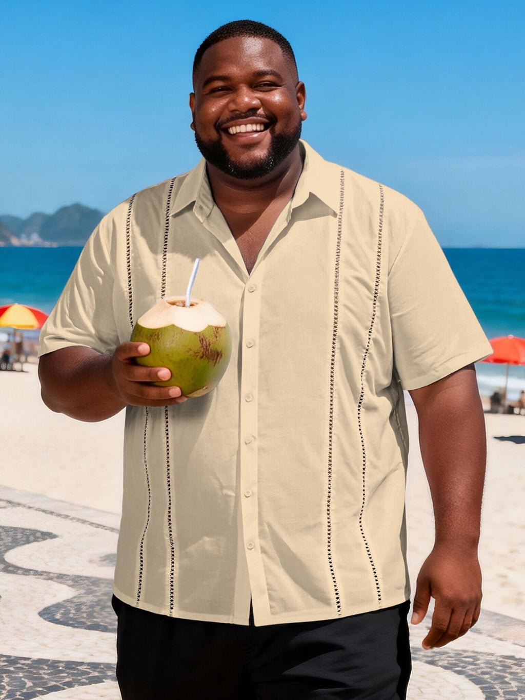 Yuyapu Big and Tall Guayabera Shirt for Men – Cuban Short Sleeve Button Up Summer Office & Beach Dress Shirt
