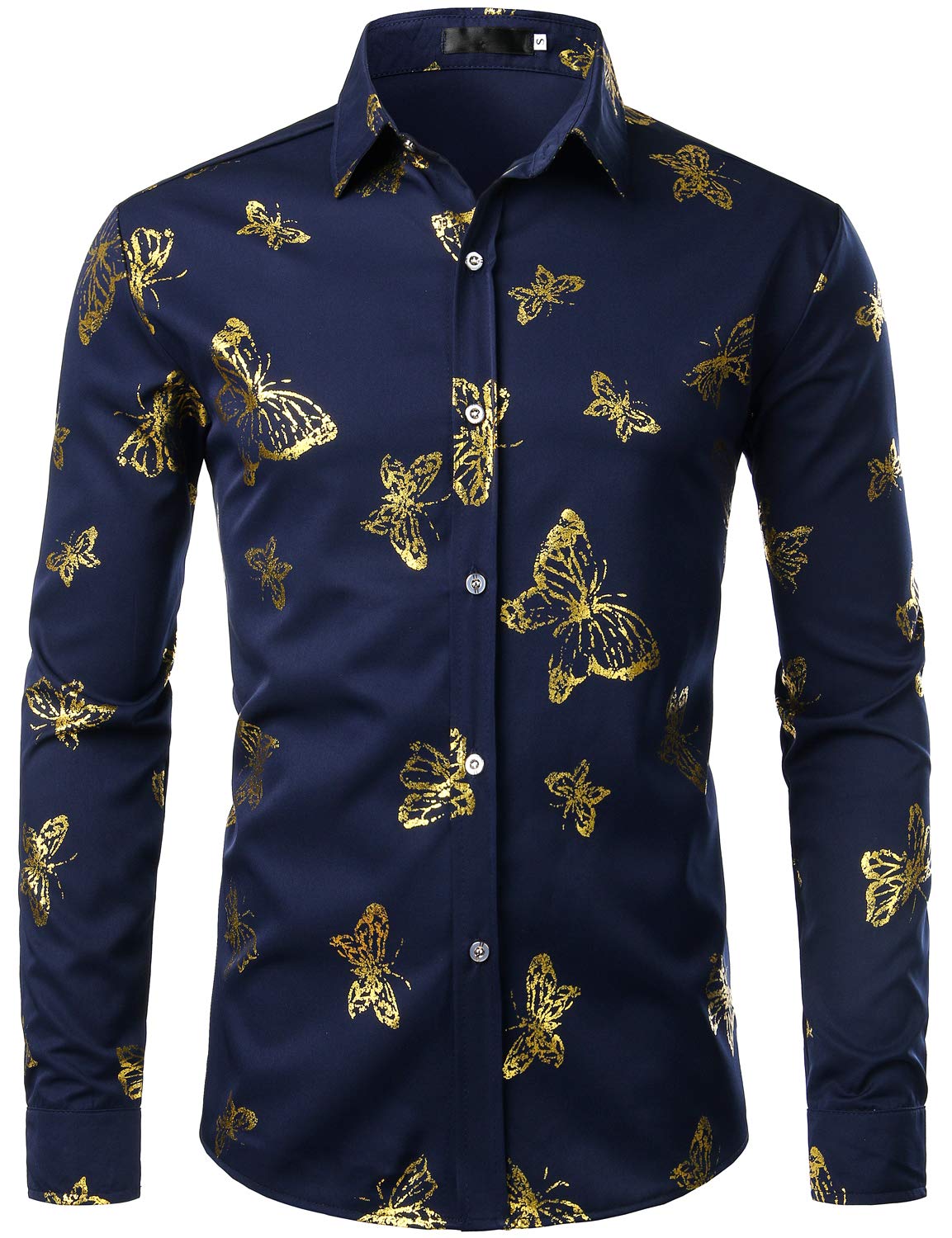 ZEROYAA Mens Hipster Printed Slim Fit Long Sleeve Button Up Party Dress Shirts