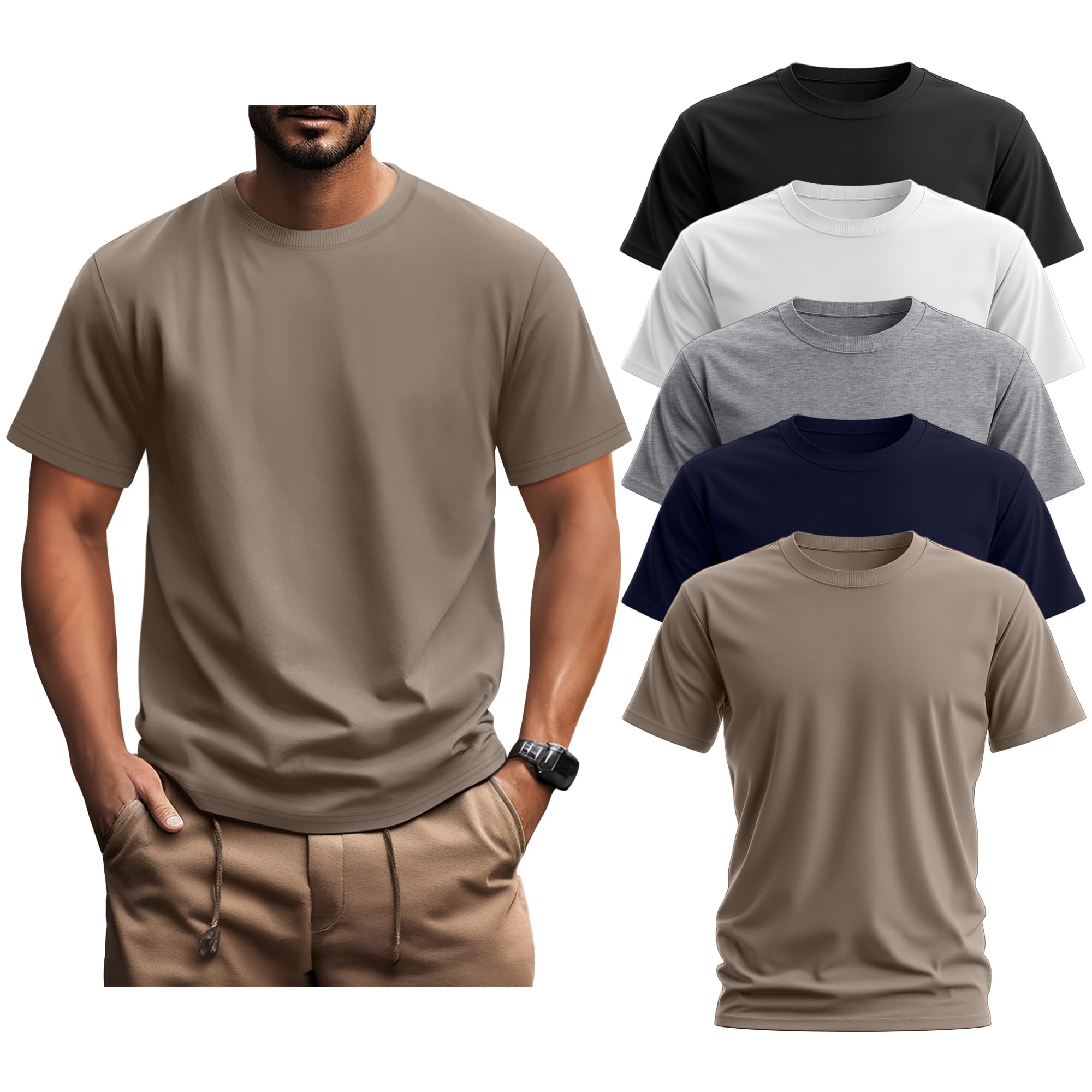 Ficerd 5 Pack Men's Big and Tall Shirts Short Sleeve Cotton Tee Summer Crew Neck Oversize Top Loose Fit Shirt Multipack