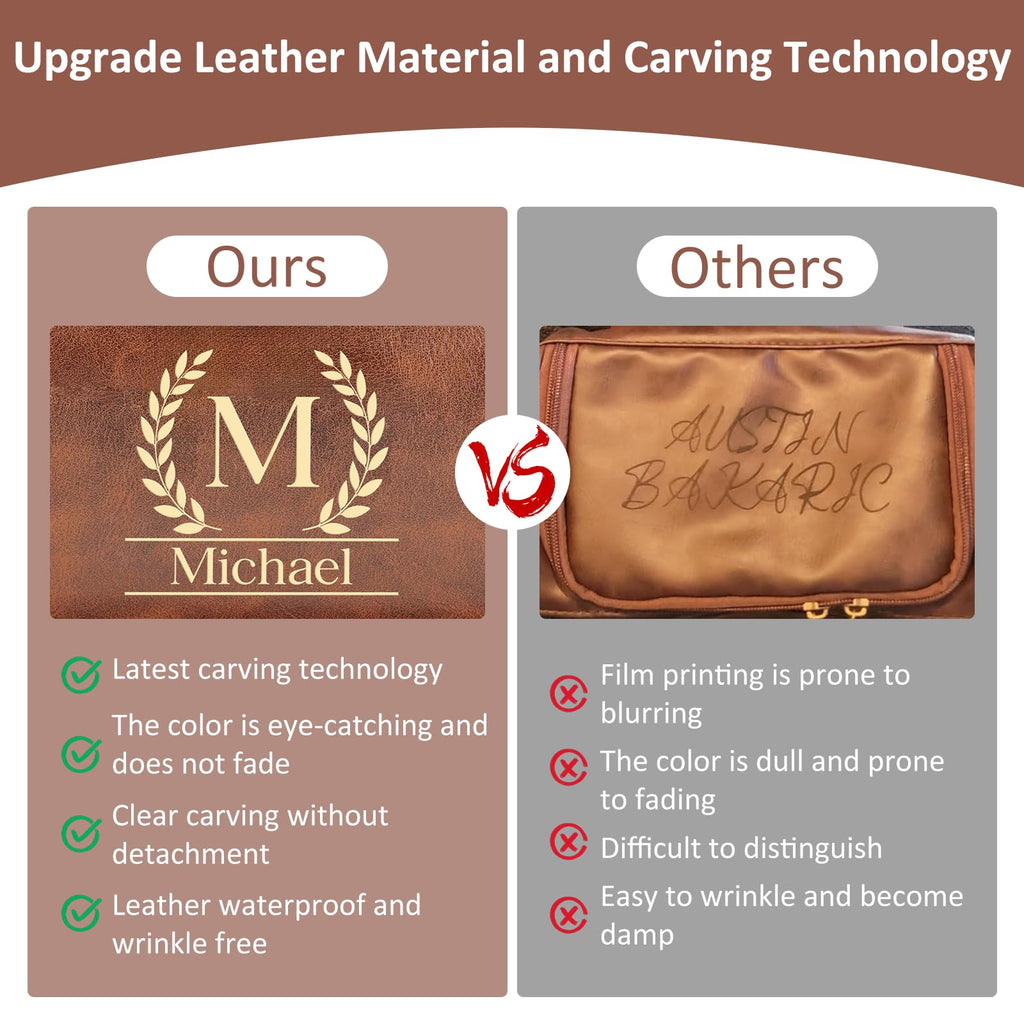 giftoria Personalized Toiletry Bag for Men,Gifts for Men,Christmas,Custom Leather Travel Bag Shave Kit,Engraved Pattern Text Dopp Kit,Ideas Gifts for him,Groomsmen,Anniversary,Dad,son,Husband,Father