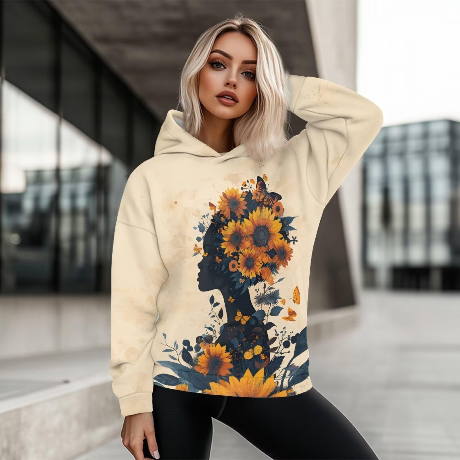 Xernghsao Women's Spring and Autumn Hooded Sweatshirt Street Fashion African American Individuality Fashion