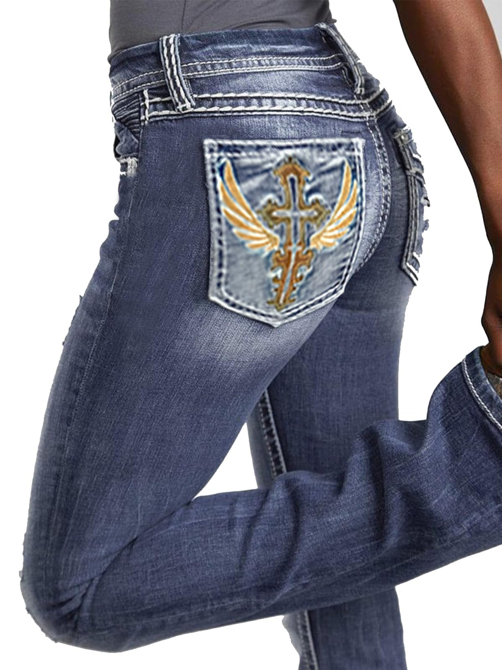 BlueMoment Bootcut Jeans for Curvy Women Western Cowgirls Jeans with Pocket Design Butts Lifting Boot Cut Retro Mid Low Rise