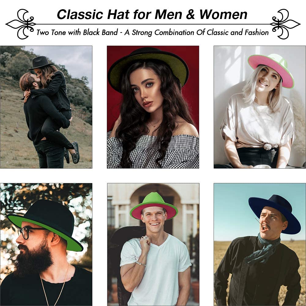 FADACHY Trendy Fedora Hats for Men & Women Wide Brim Felt Hat Dress Panama Hat Two Tone Fedora