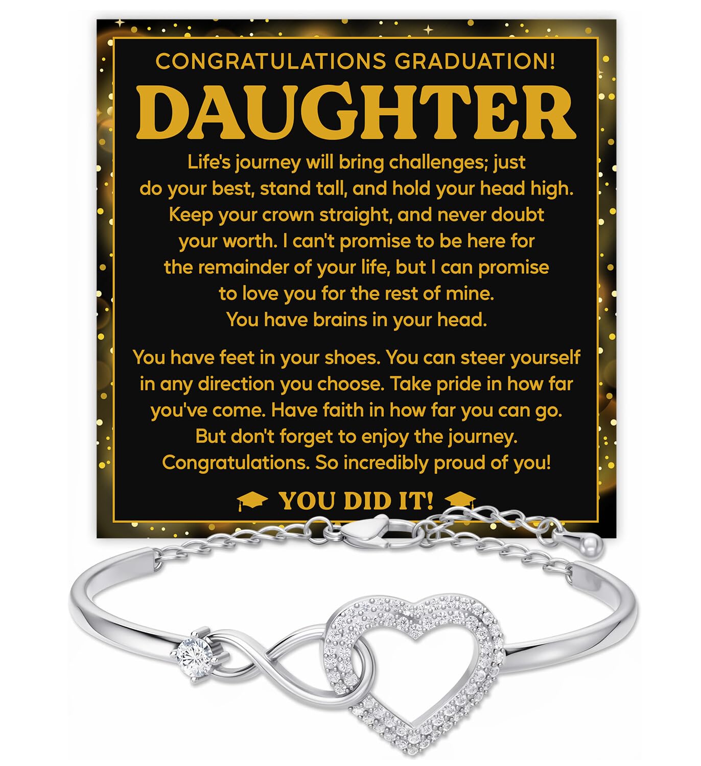 Mapileng Class of 2026 Graduation Bracelet Gift for Her, Heart Infinity Bracelet, Inspirational Jewelry for Daughter Sister Best Friend, College High School Graduate Keepsake, Sterling Silver