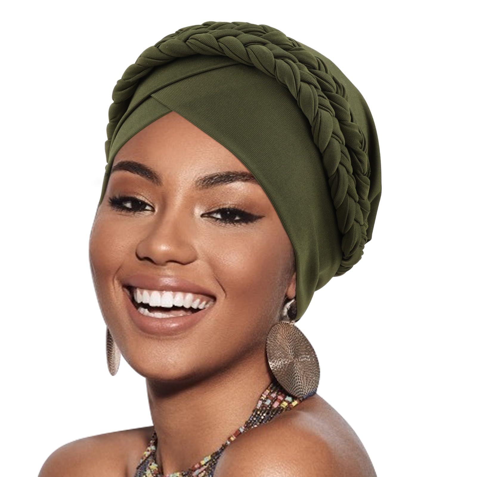 DRESHOW African Women Turban Caps Beanie Twist Headscarf Pre-Tied Double Twisted Braid Hair Cover Wrap Hat Chemo Cancer Cap