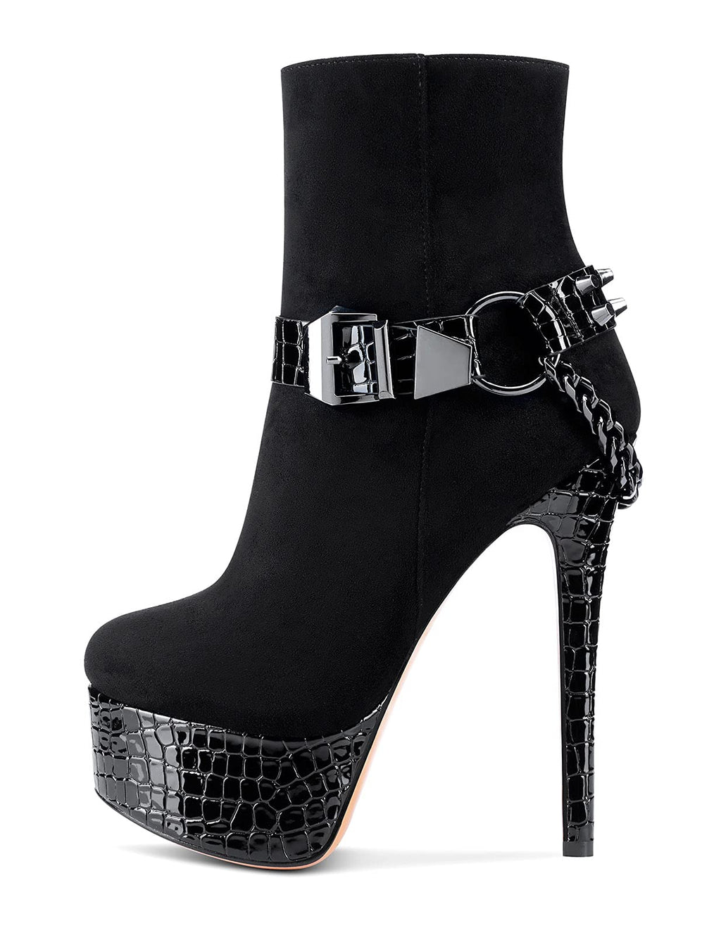 Castamere Womens High Heel Platform Ankle Boot Stiletto Heels Rivet Dress Boots with Zipper Round Toe 6 Inch Heels