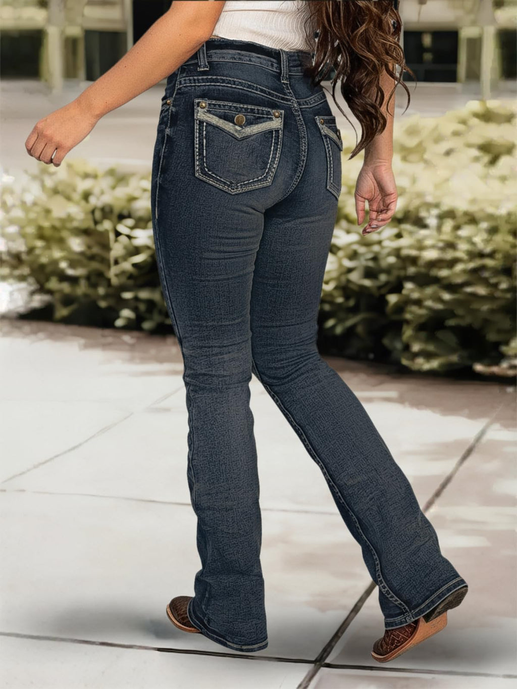 Flamingals Boot Cut Jeans for Women Trendy Stretch Jeans Butt Lifting Tummy Control Denim Pants Sea Blue 2XL
