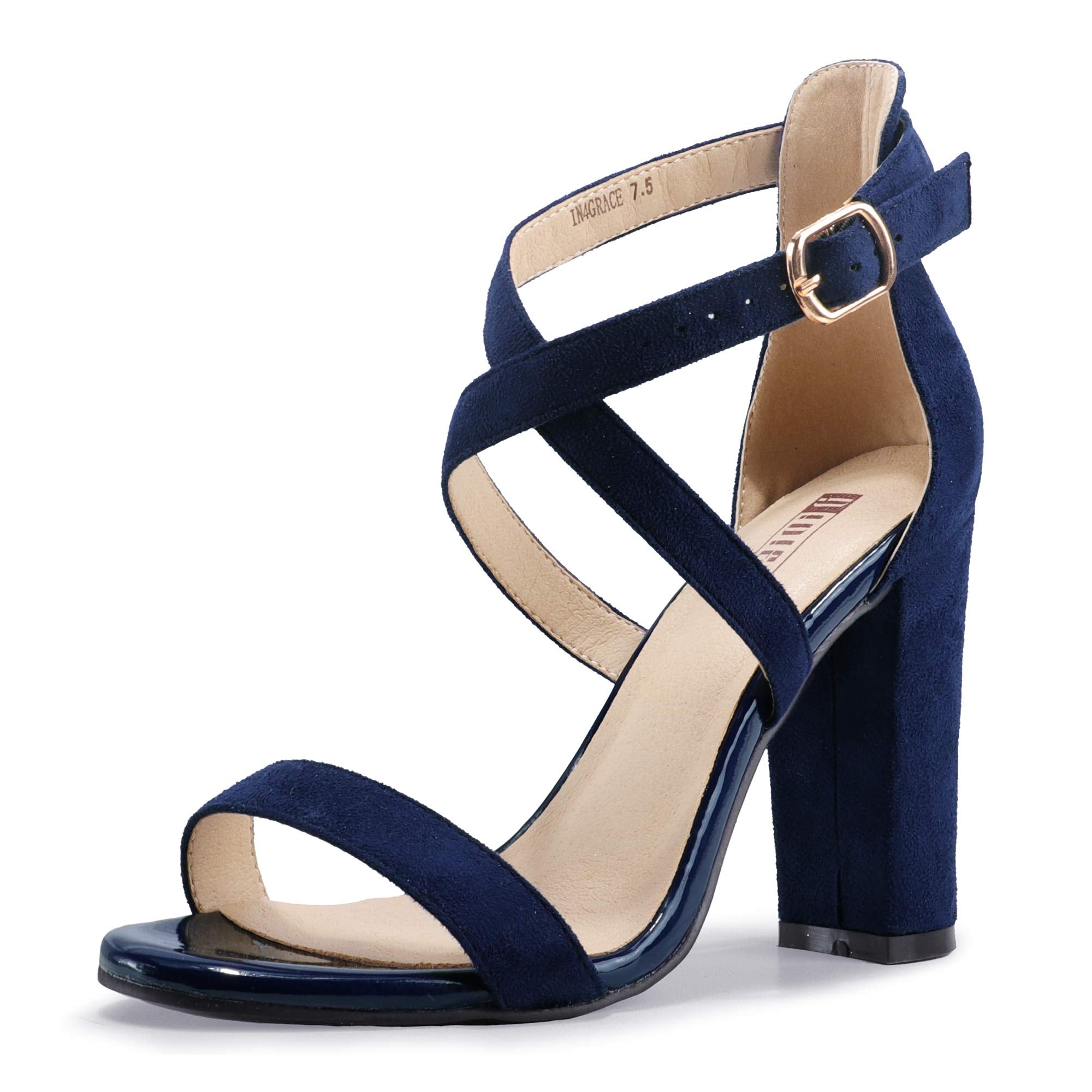 IDIFU Women's Chunky High Heel Sandal Strappy Open Toe Ankle Strap Dress Shoes for Women Bridesmaid Ladies in Wedding Bridal Evening Homecoming Prom