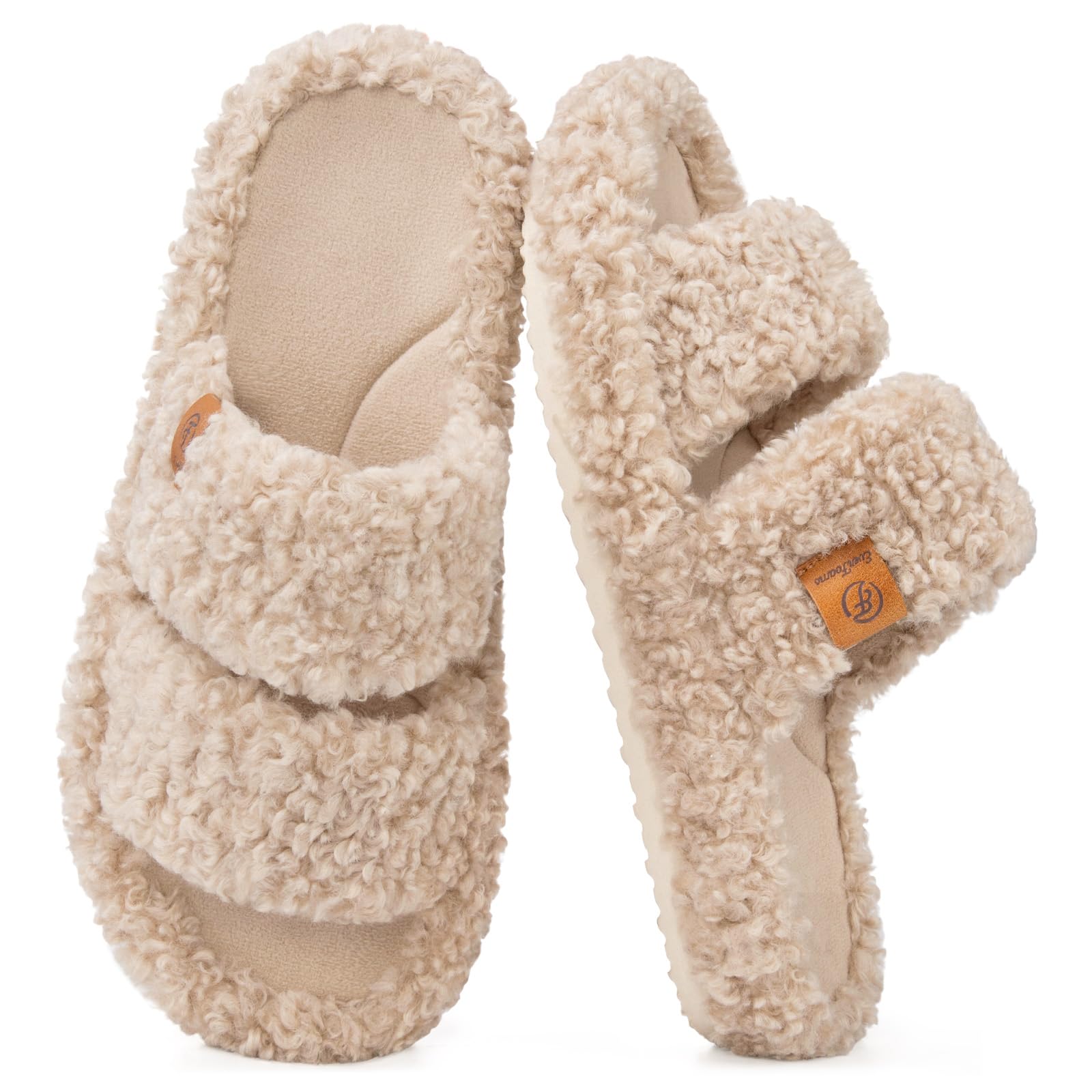EverFoams Womens Fuzzy Open-toe Slippers Soft Comfy Memory Foam Indoor House Shoes