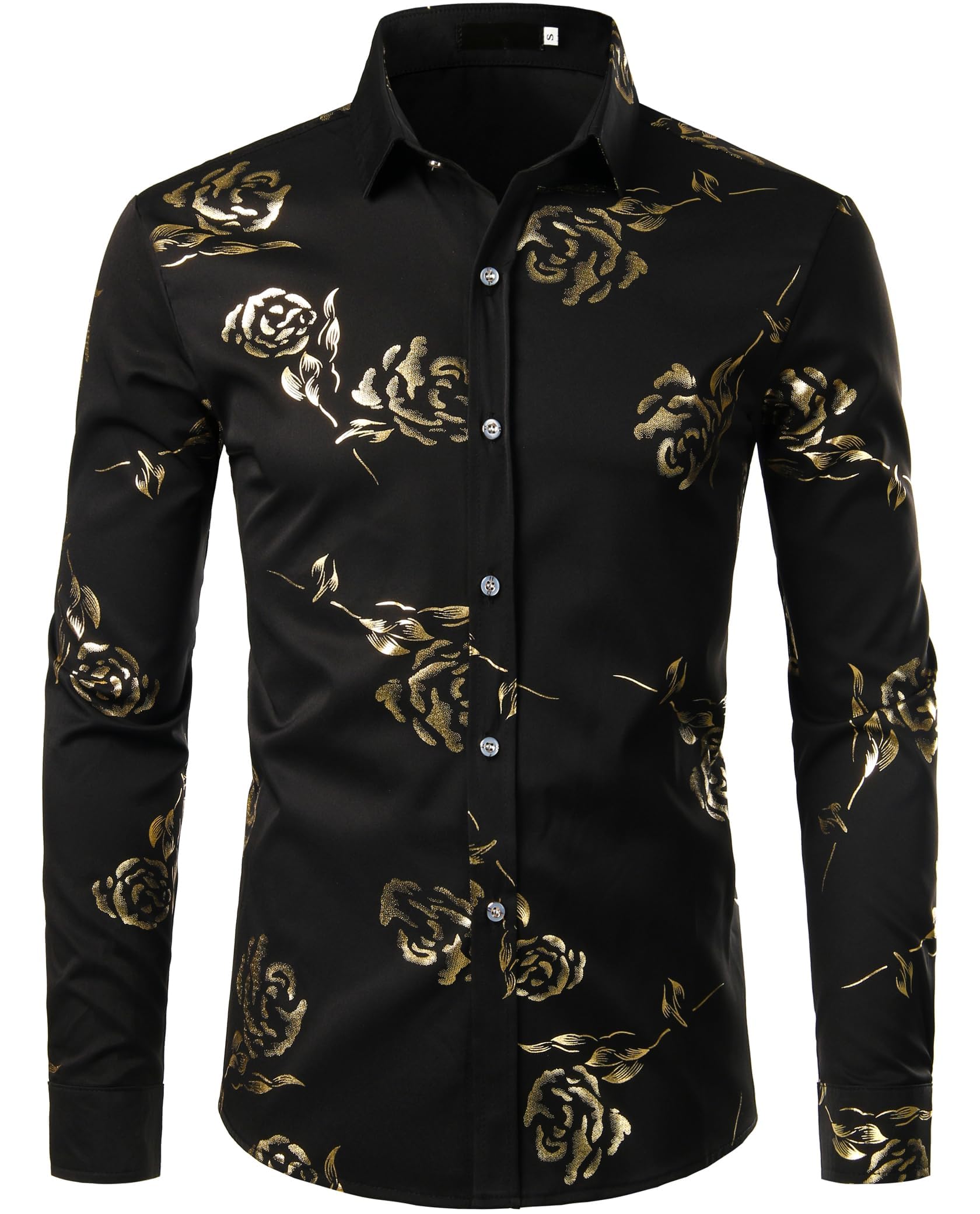 ZEROYAA Mens Hipster Rose Printed Slim Fit Long Sleeve Dress Shirts Prom Performing Shirts