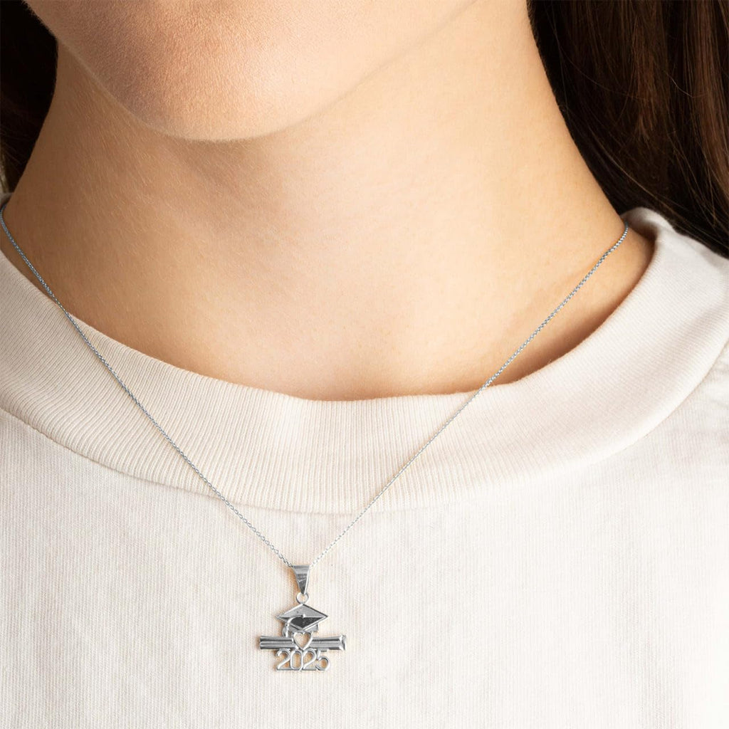 Claddagh Gold .925 Sterling Silver Class Of 2025-2026 Diploma Graduation Cap Pendant Necklace