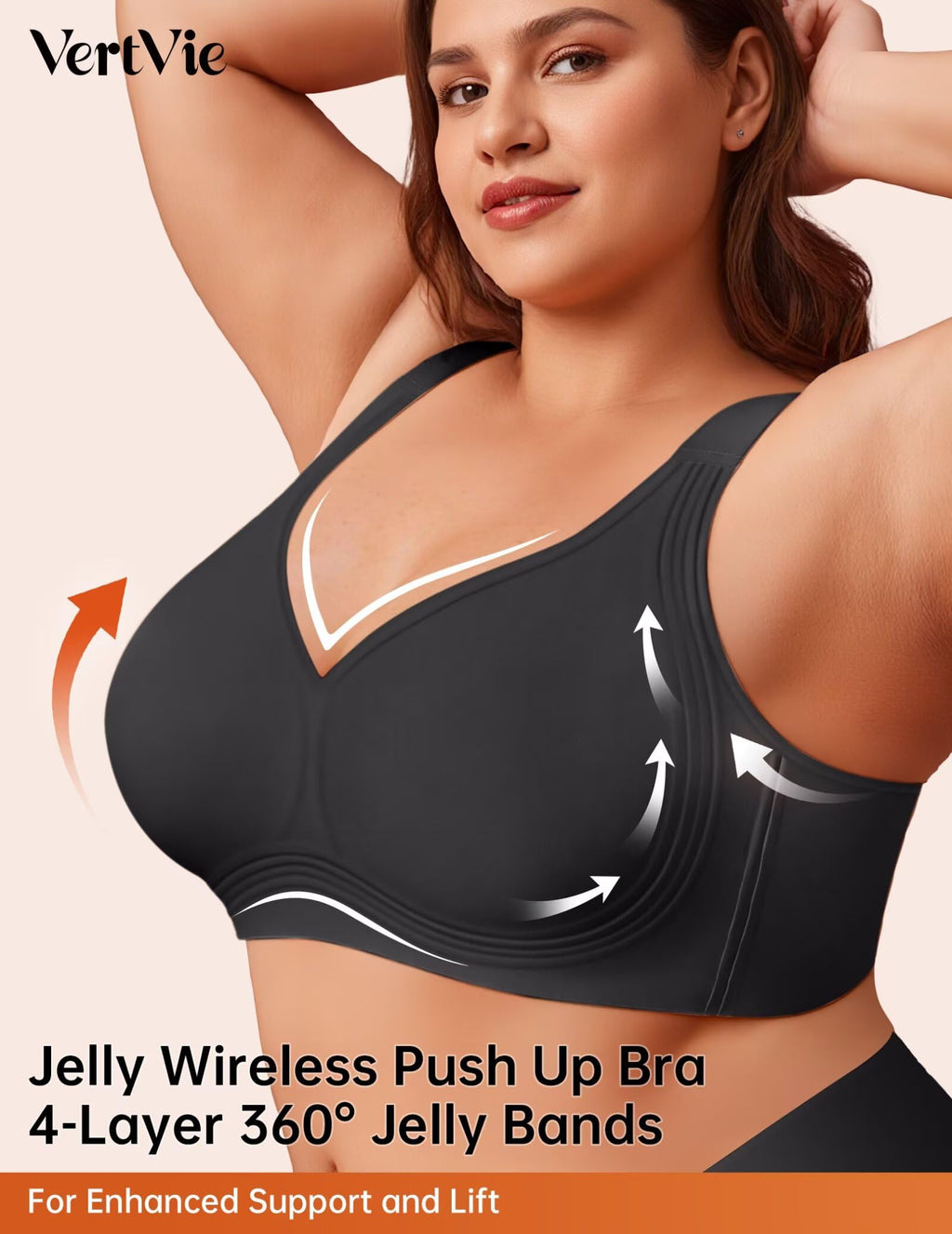 Vertvie Jelly Bras for Women Plus Size Minimizer Soft Wireless Push Up Bra Full Supportive Older Lift Back Coverage Bralette