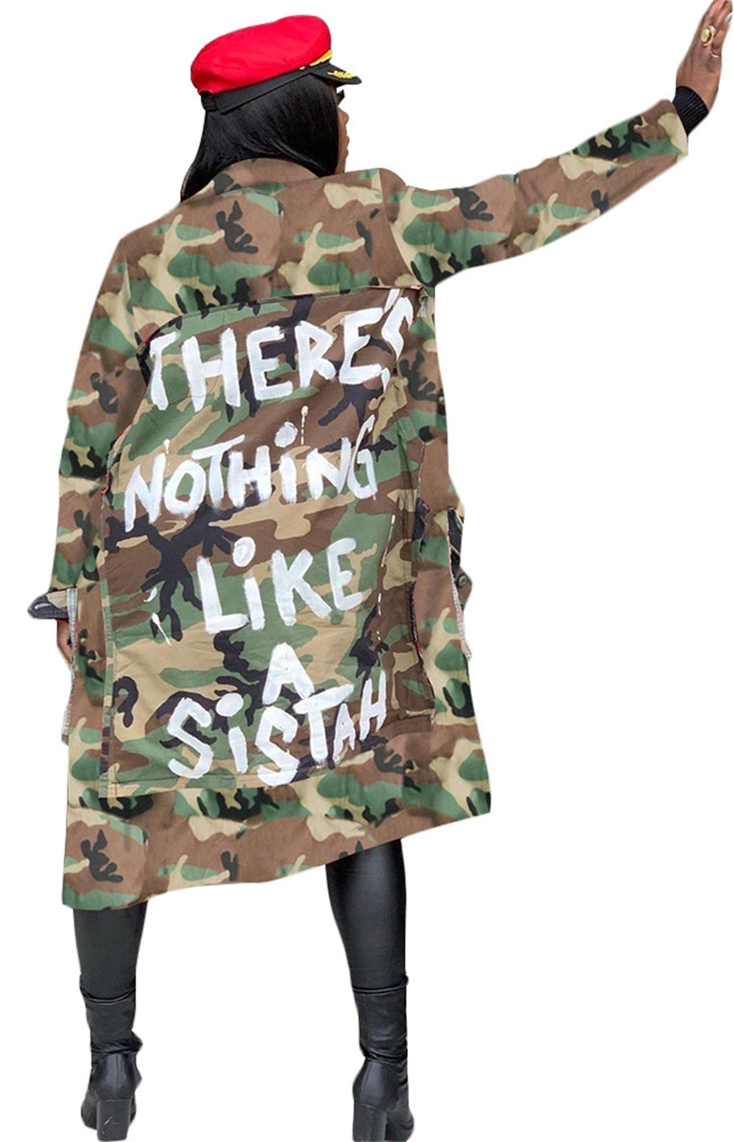 Sexy Camouflage Jacket for Women Army Fatigue Long Cargo Jackets Trench Coat Plus Size