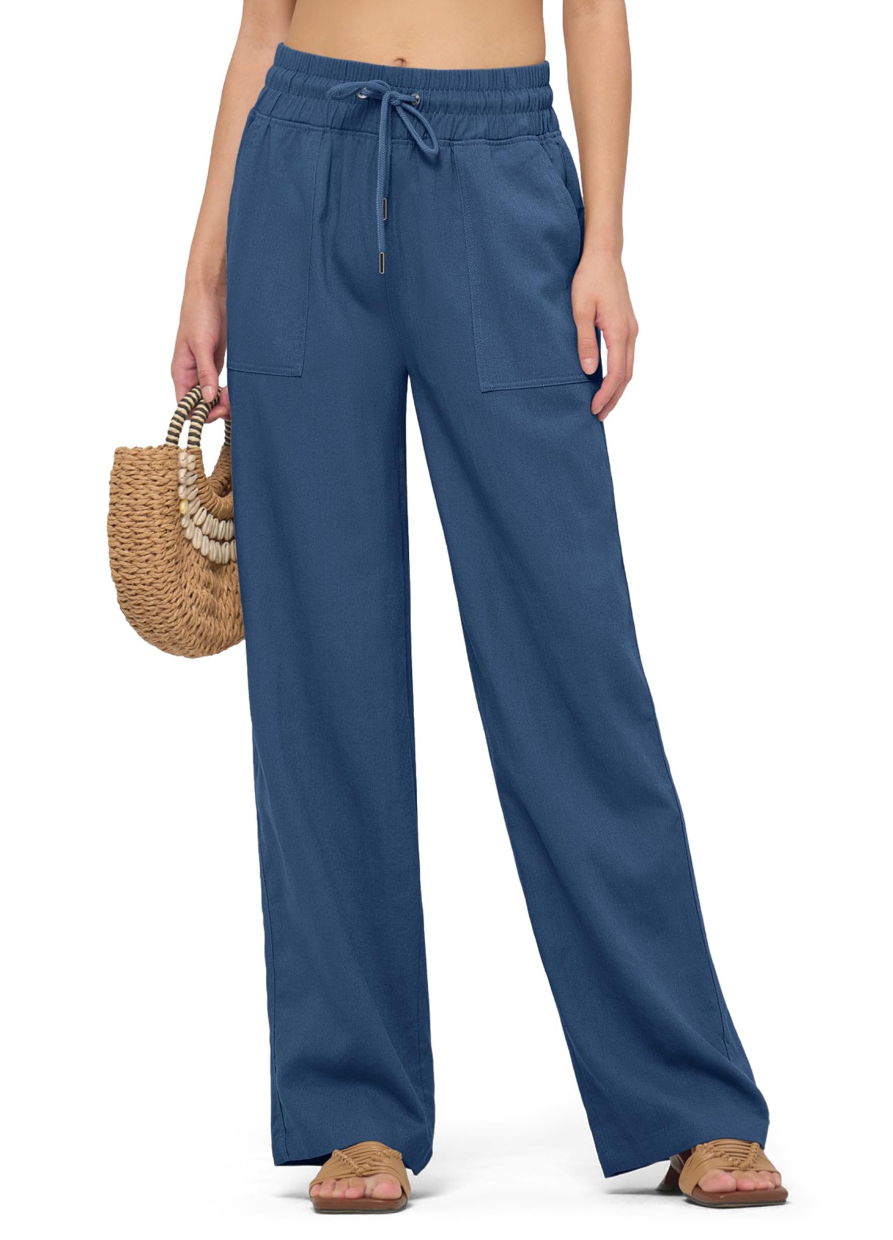 Willit Women Linen Pants Wide Leg Casual Palazzo Pants Cotton Linen Lounge Beach Summer Pants with Pockets 29"/31"/ 33"