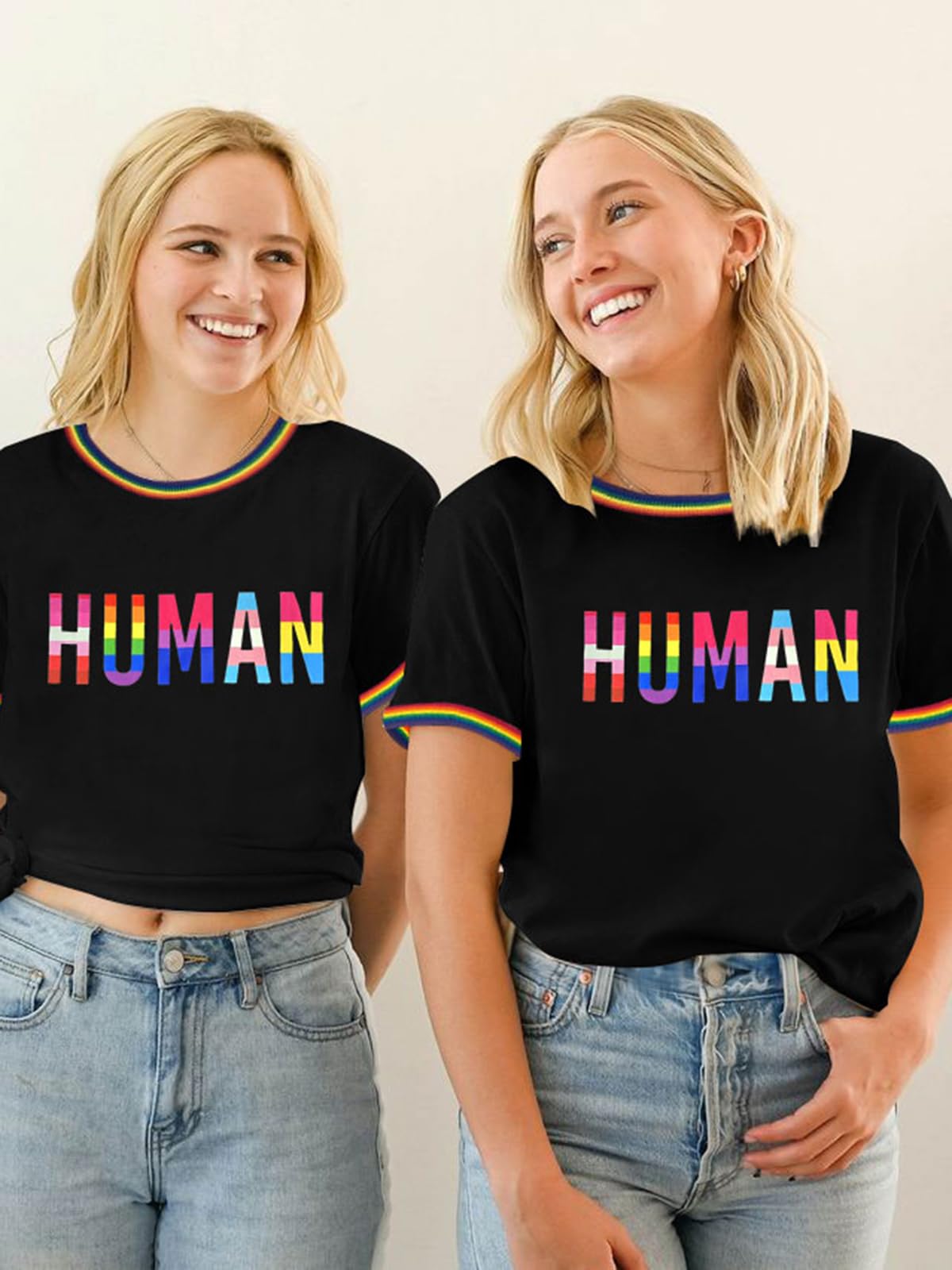 YZMI Pride Shirts for Women Pride Month Rainbow Graphic T-Shirt LGBTQ Support Red Ringer Tee