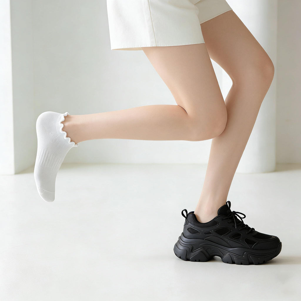 Fandecie No Show Socks Womens Low Cut Non Slip Cute Ruffle Ankle Socks 6 Pairs