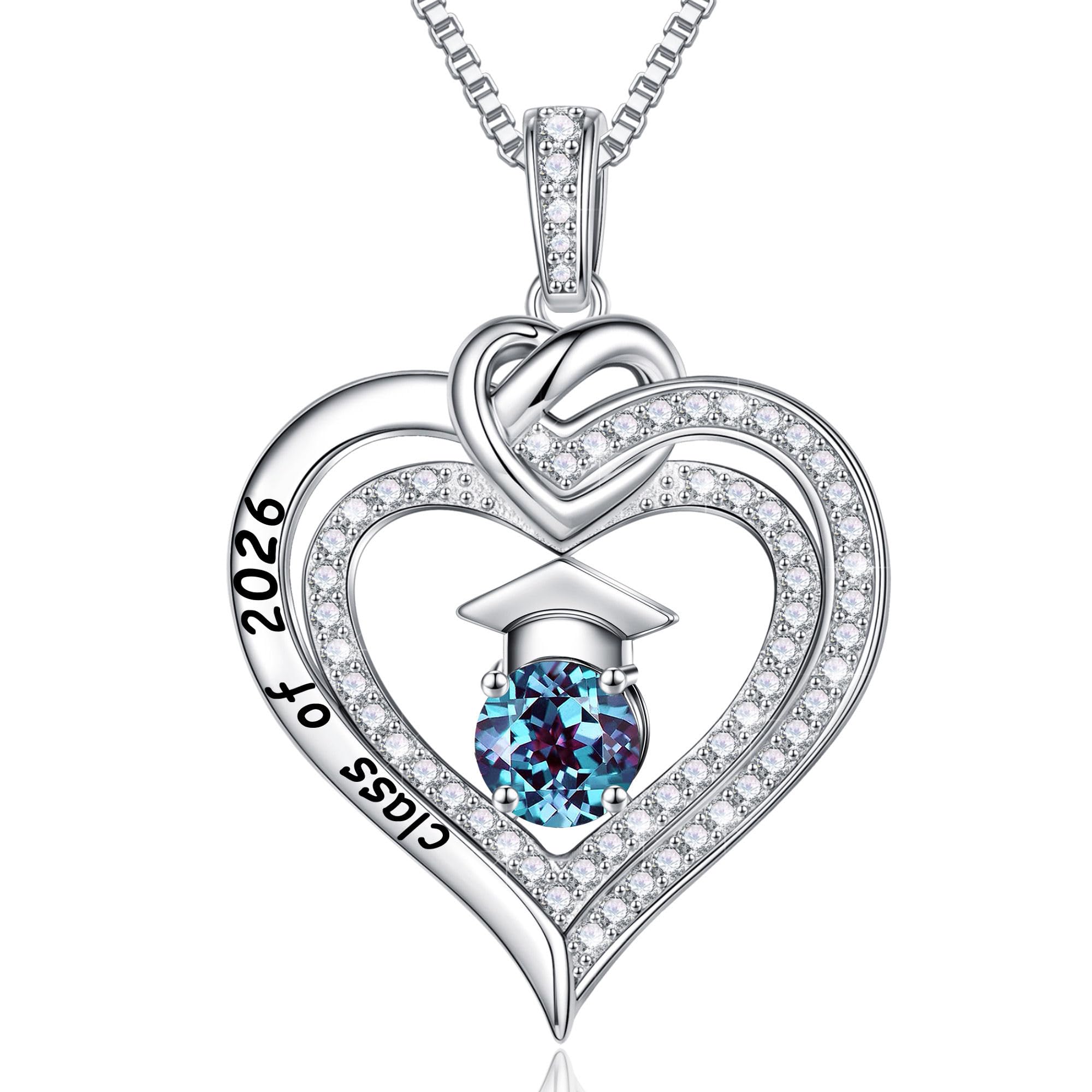 Turandoss Graduation Gifts for Her 2026, S925 Sterling Silver Birthstone Necklace Engraved Class of 2026 Inspirational Necklaces High School College Graduation Gifts for Women
