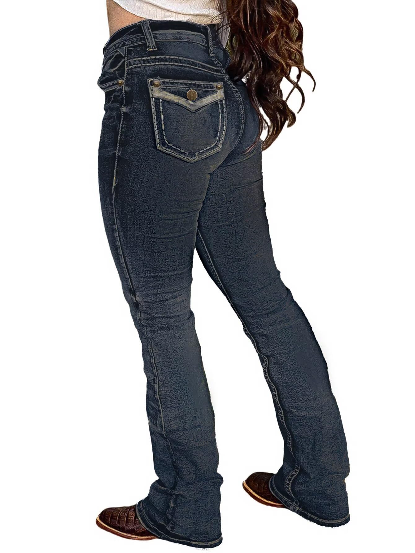 Flamingals Boot Cut Jeans for Women Trendy Stretch Jeans Butt Lifting Tummy Control Denim Pants Sea Blue 2XL