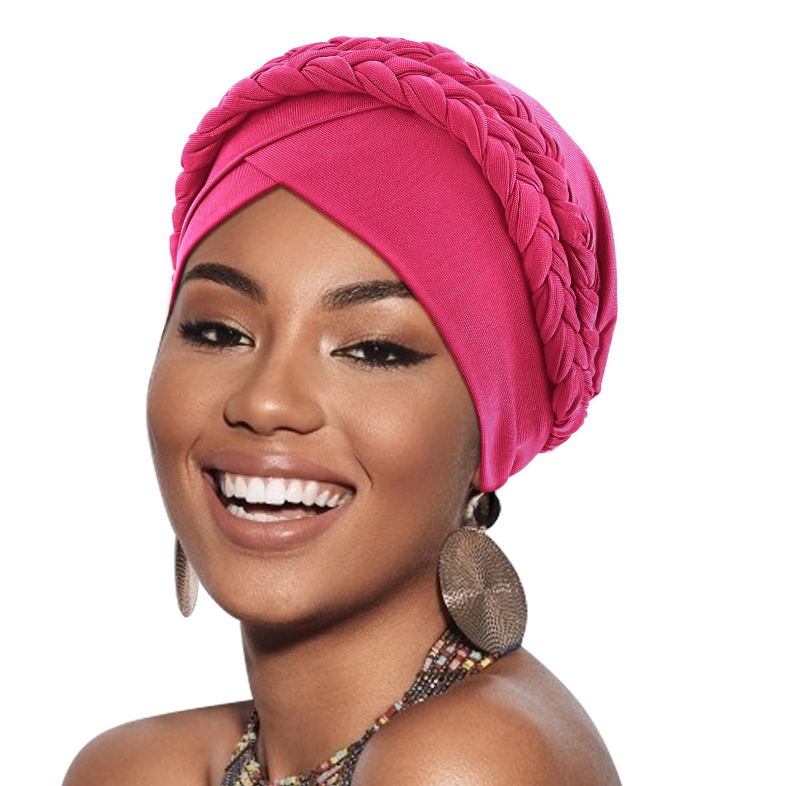 DRESHOW African Women Turban Caps Beanie Twist Headscarf Pre-Tied Double Twisted Braid Hair Cover Wrap Hat Chemo Cancer Cap