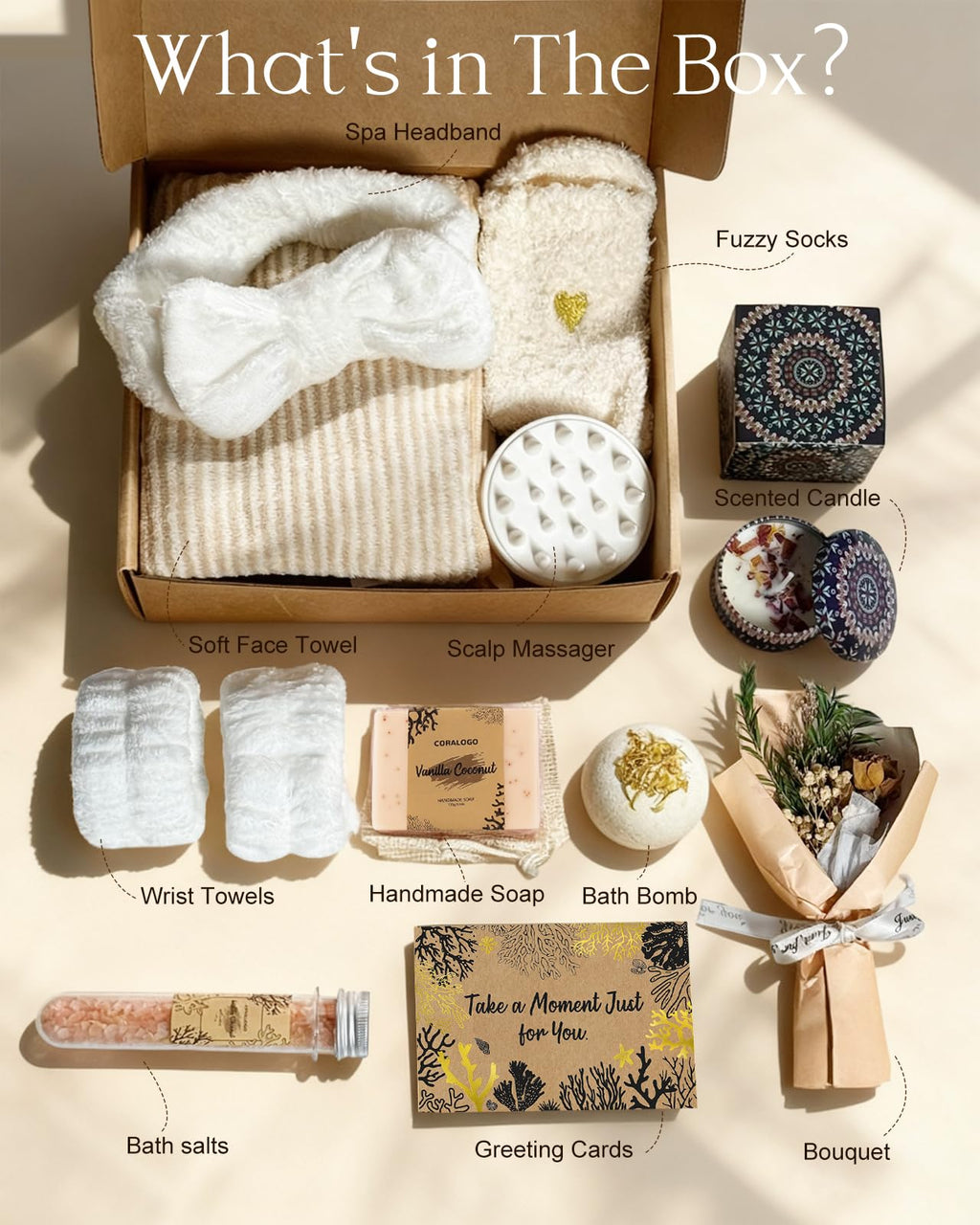 Coralogo Spa Gift Baskets for Women - 11 Pcs Items Self Care Gift Set Wellness Bath and Body Relaxing Gifts