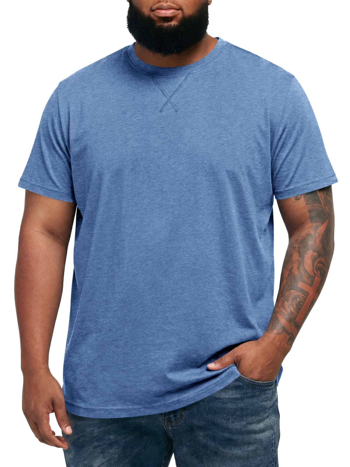Runcati Mens Big and Tall Shirts Short Sleeve Crew Neck Casual T-Shirt Summer Longline Hipster Tee Shirts