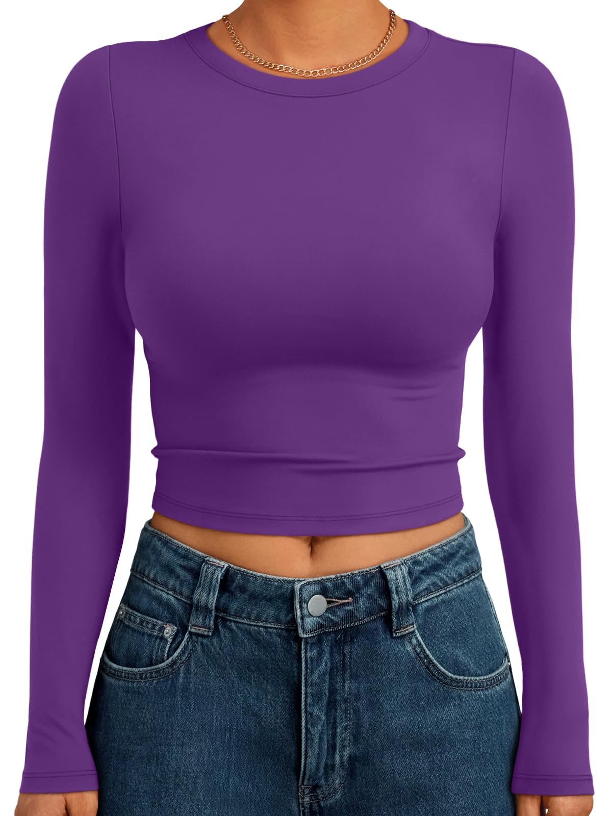 Trendy Queen Womens Long Sleeve Crop Tops Basic Slim Fitted Shirts Spring Fashion Outfits 2026 Teen Girl Clothes