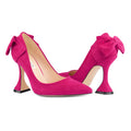 Zzheels Women's 3.74" Bow Pumps Pointed Toe Triangle Heel Pump Wedding Shoes