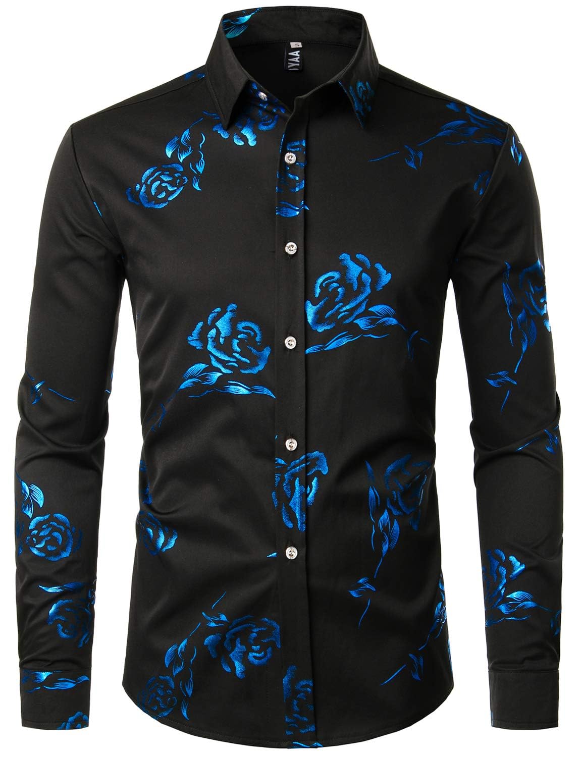 ZEROYAA Mens Hipster Rose Printed Slim Fit Long Sleeve Dress Shirts Prom Performing Shirts