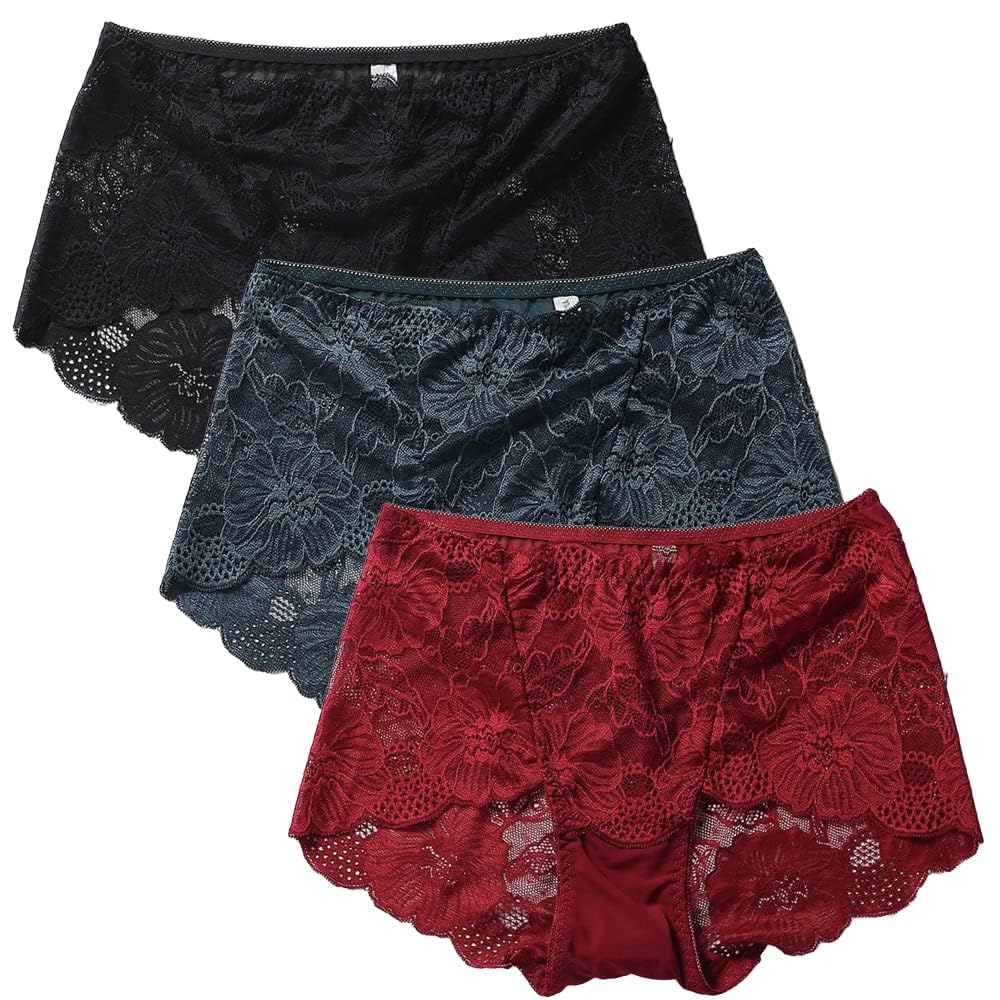 PHOLEEY Womens Sexy Underwear Lace Panties High Waisted Plus Size Ladies Brief for Women 5-Pack