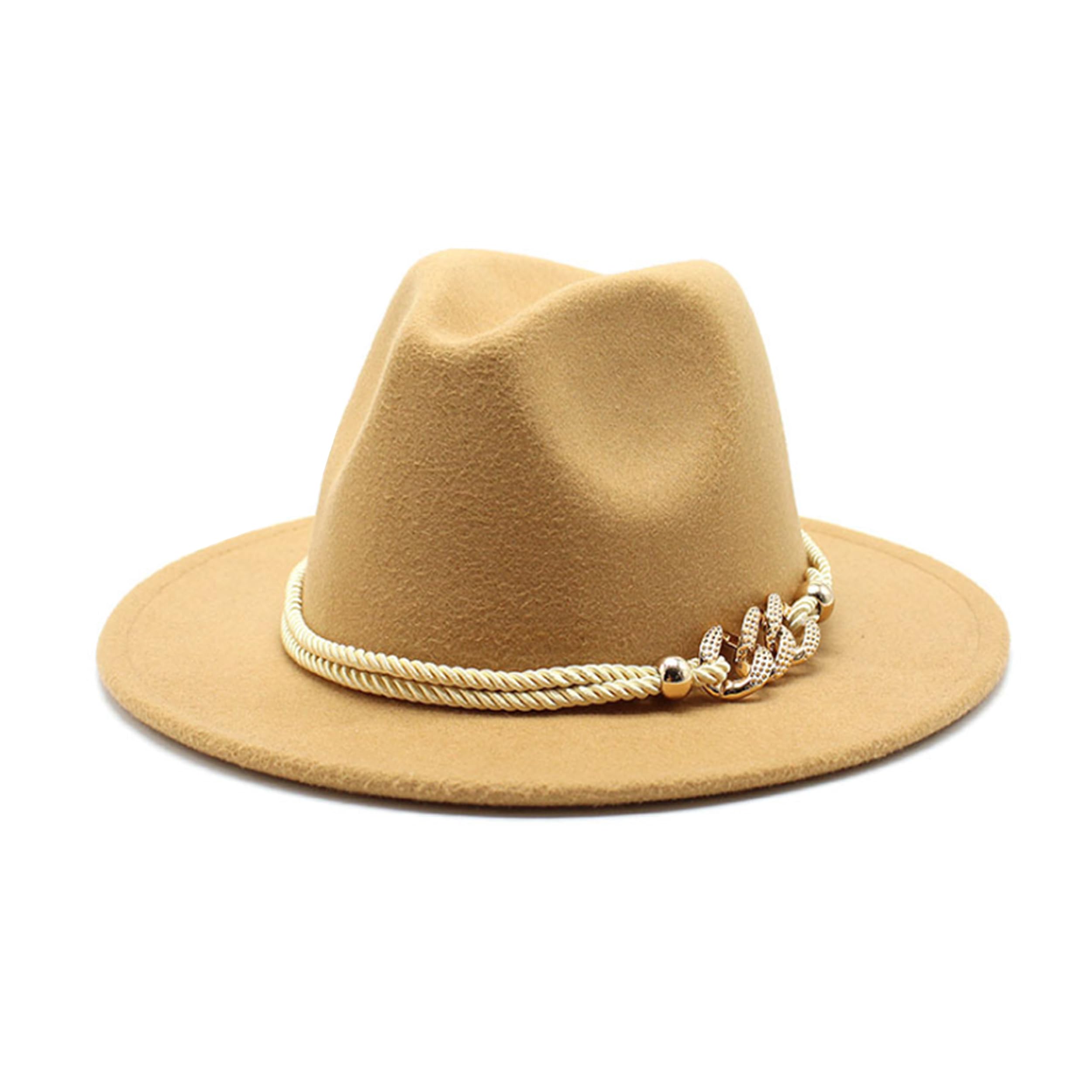 Gossifan Lady Fashion Wide Brim Felt Fedora Panama Hat with Ring Belt