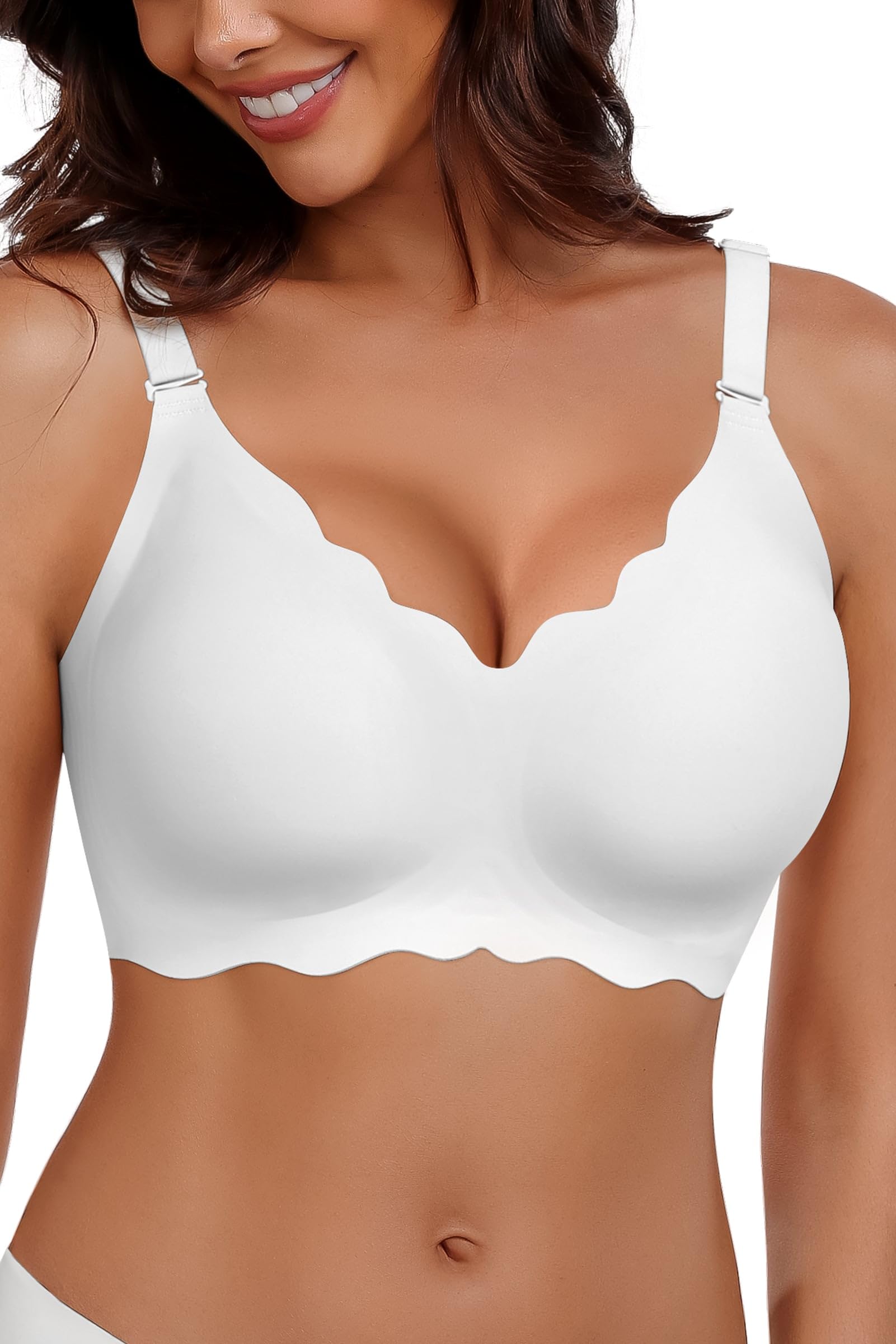HORISUN Wireless Seamless Bras for Women No Underwire Wavy V Neck Soft Support Full Coverage Comfortable Bra