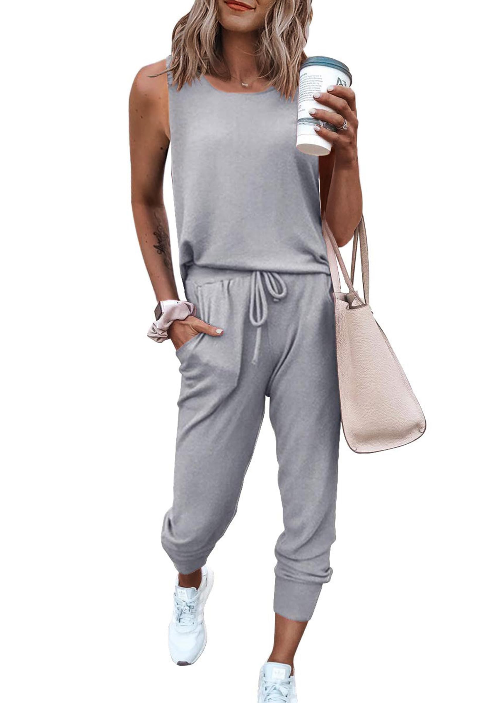 PRETTYGARDEN Women's Two Piece Outfit Sets Casual Summer Sleeveless Matching Lounge Wear Spring Travel Clothes Tracksuit