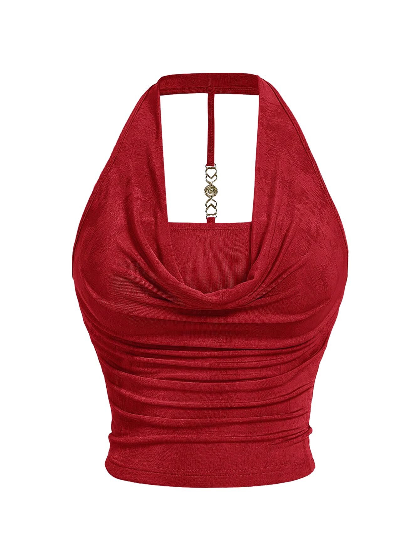 SOLY HUX Women's Plus Size Halter Draped Front Backless Tank Top Sleeveless Y2k Crop Tops