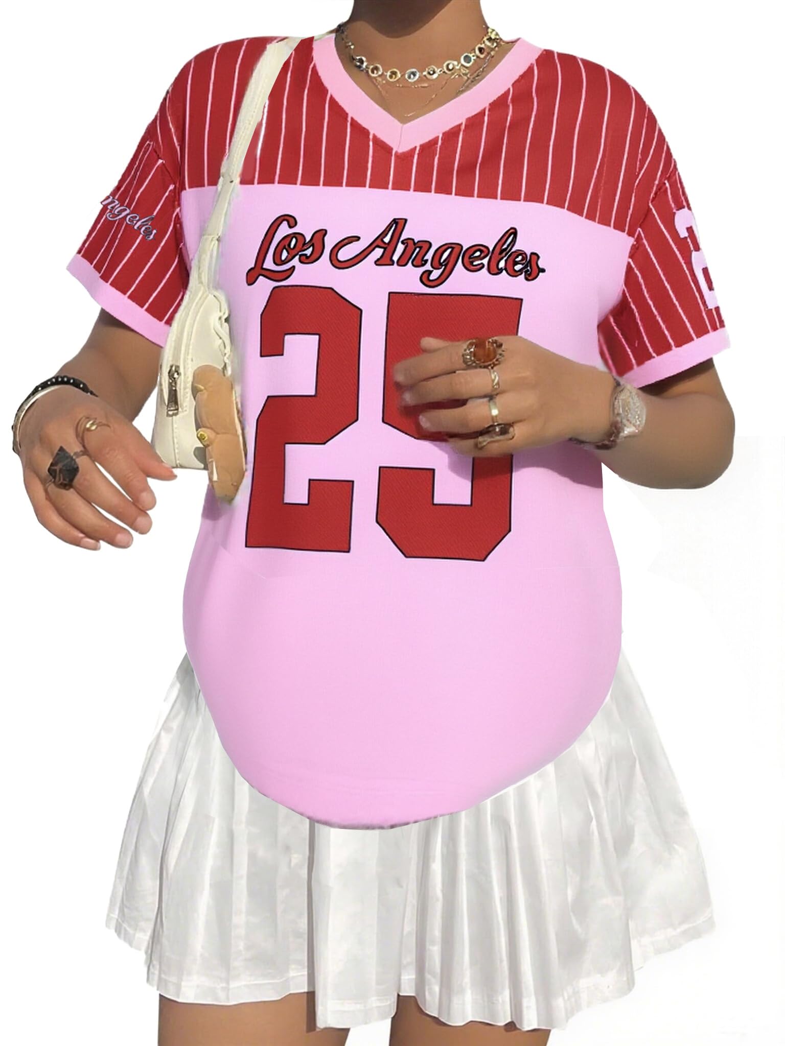 Jersey Shirts for Women Y2k Graphic Tees V Neck Baggy Streetwear Number Oversized T Shirt Summer Tops