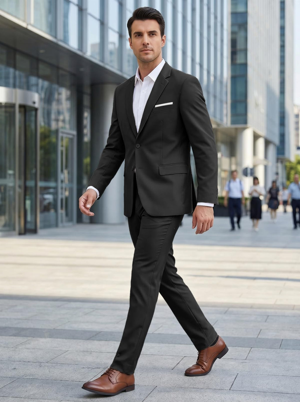 Lynerun Mens 2 Piece Slim Fit Suit Two Button Formal Solid Suit Jacket Pants Set Wedding Work Prom Tuxedo Men