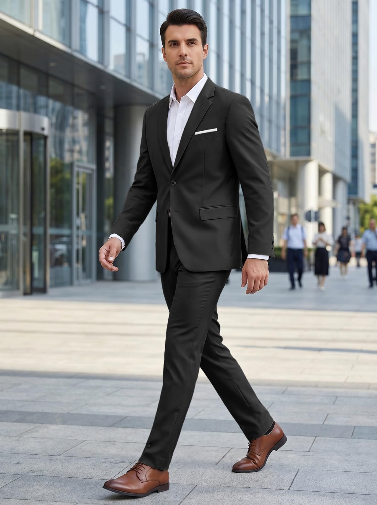 Lynerun Mens 2 Piece Slim Fit Suit Two Button Formal Solid Suit Jacket Pants Set Wedding Work Prom Tuxedo Men