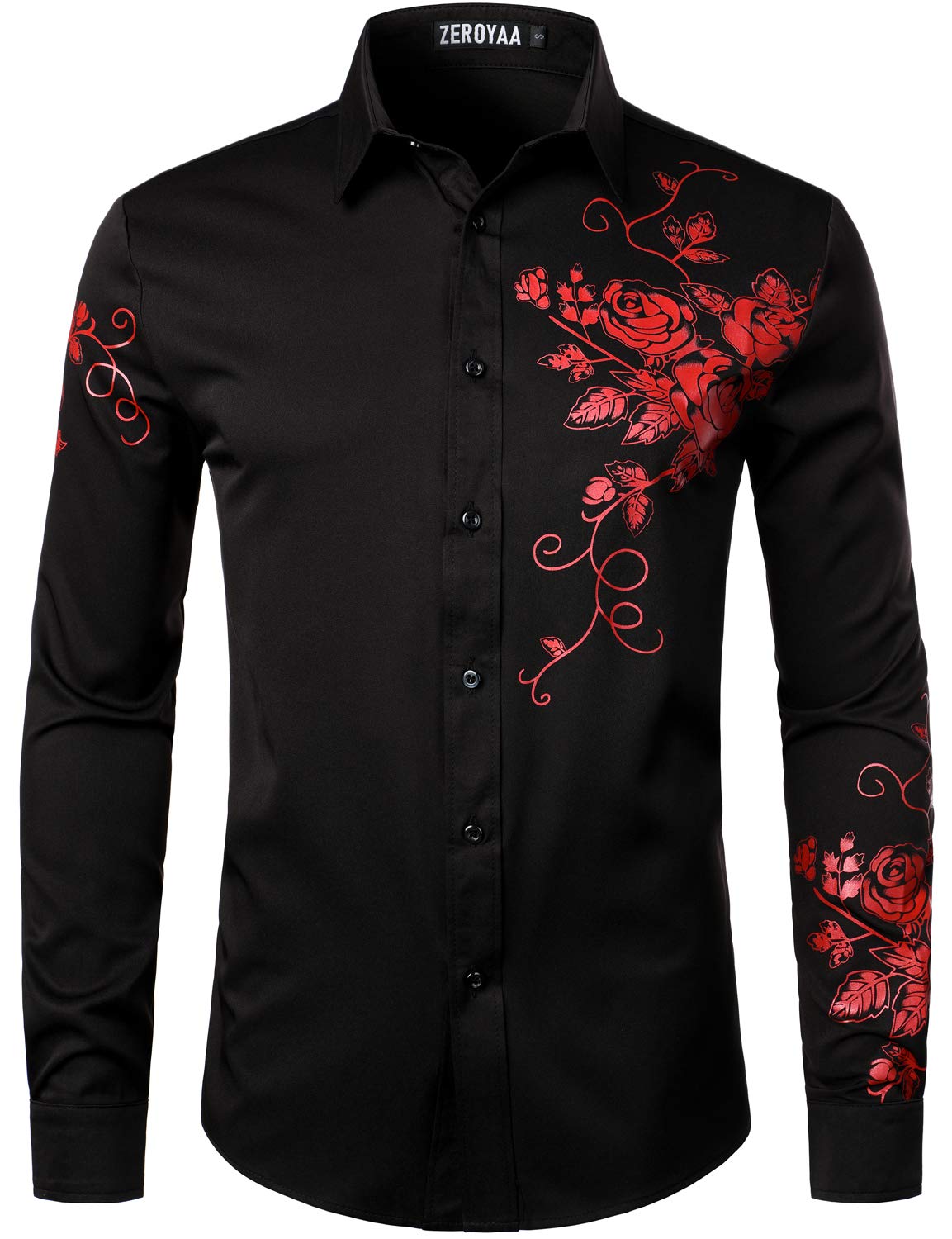 ZEROYAA Mens Hipster Printed Slim Fit Long Sleeve Button Up Party Dress Shirts
