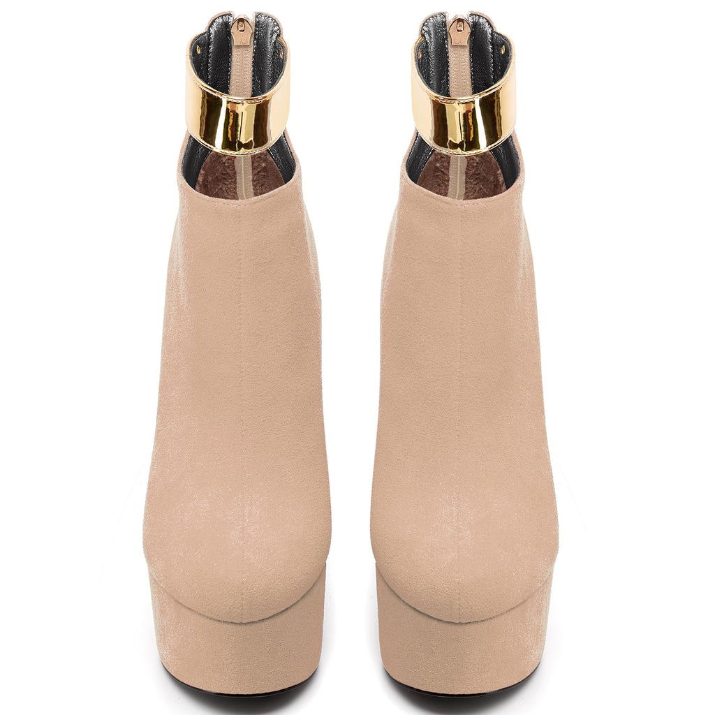 Saekcted Womens Stiletto High Heel Round Toe Platform Ankle Boots Short Bootie Ankle Strap Zipper Dress Shoes Casual Winter 5.9 Inches Heels