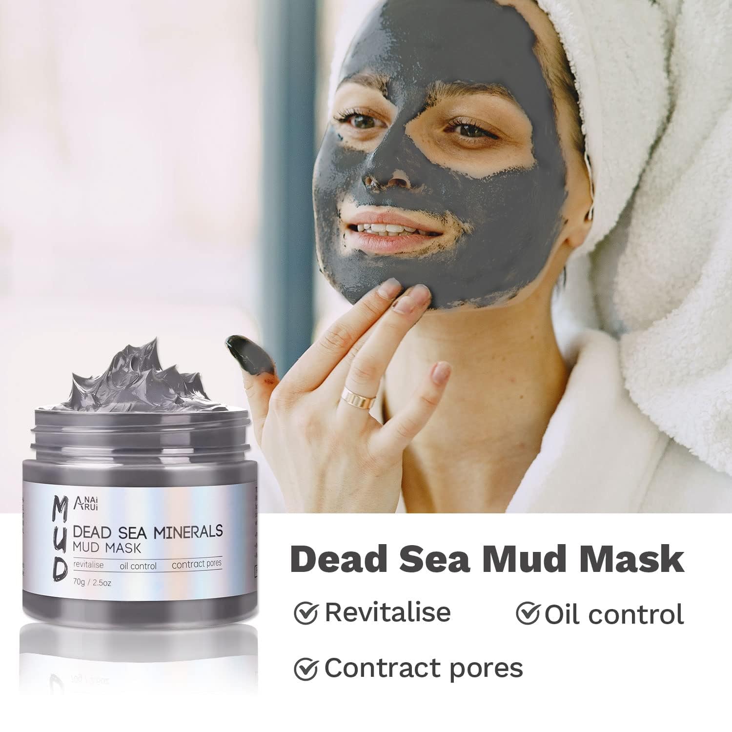 ANAI RUI 3Pcs Face Mask Set, Turmeric Clay Mask - Green Tea Face Mask - Dead Sea Minerals Mud Mask,Self Care Gifts for Women 2.5 oz each