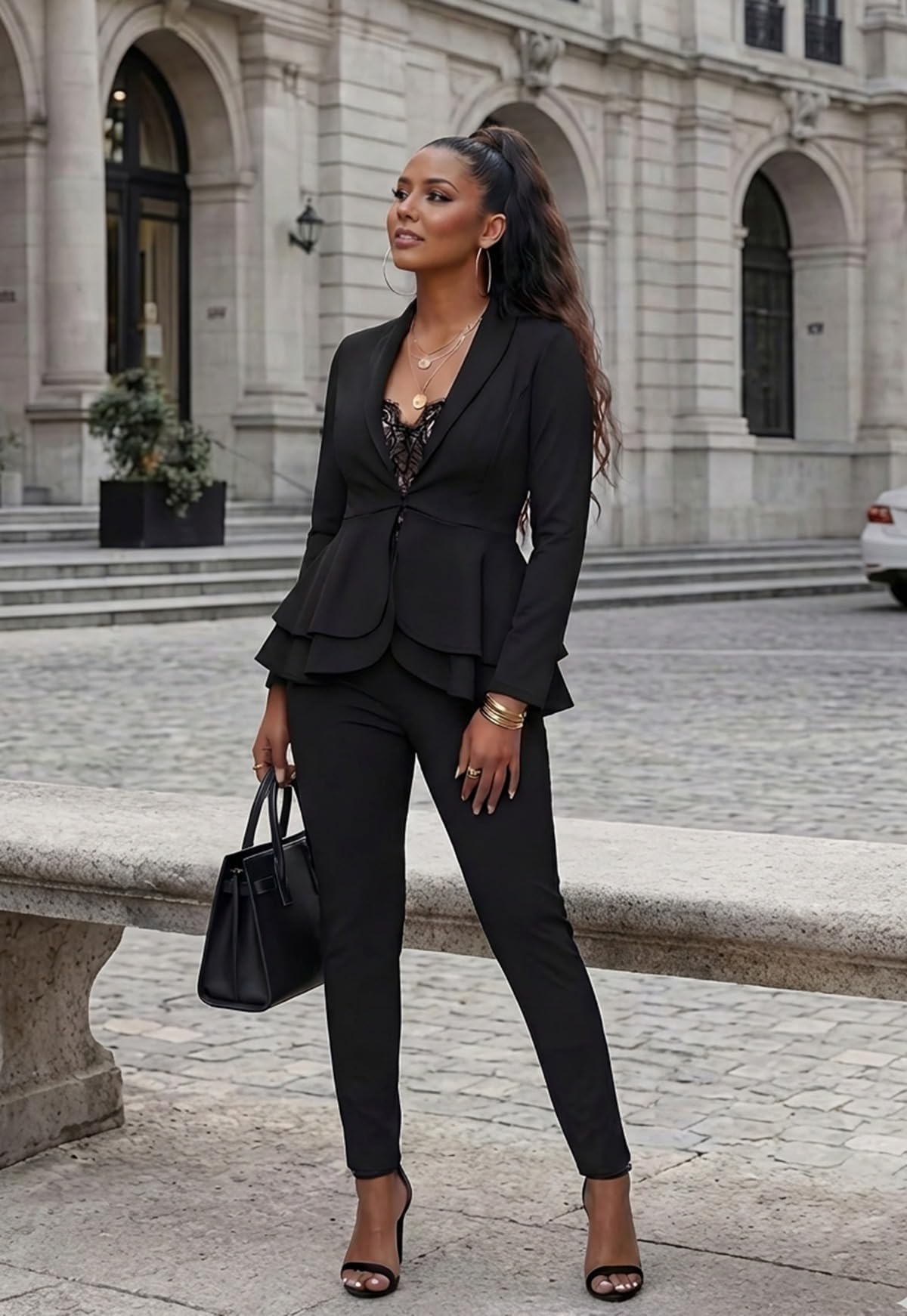 Salimdy Sexy 2 Piece Outfits for Women Long Sleeve Solid Blazer with Pants Casual Elegant Business Suit Sets