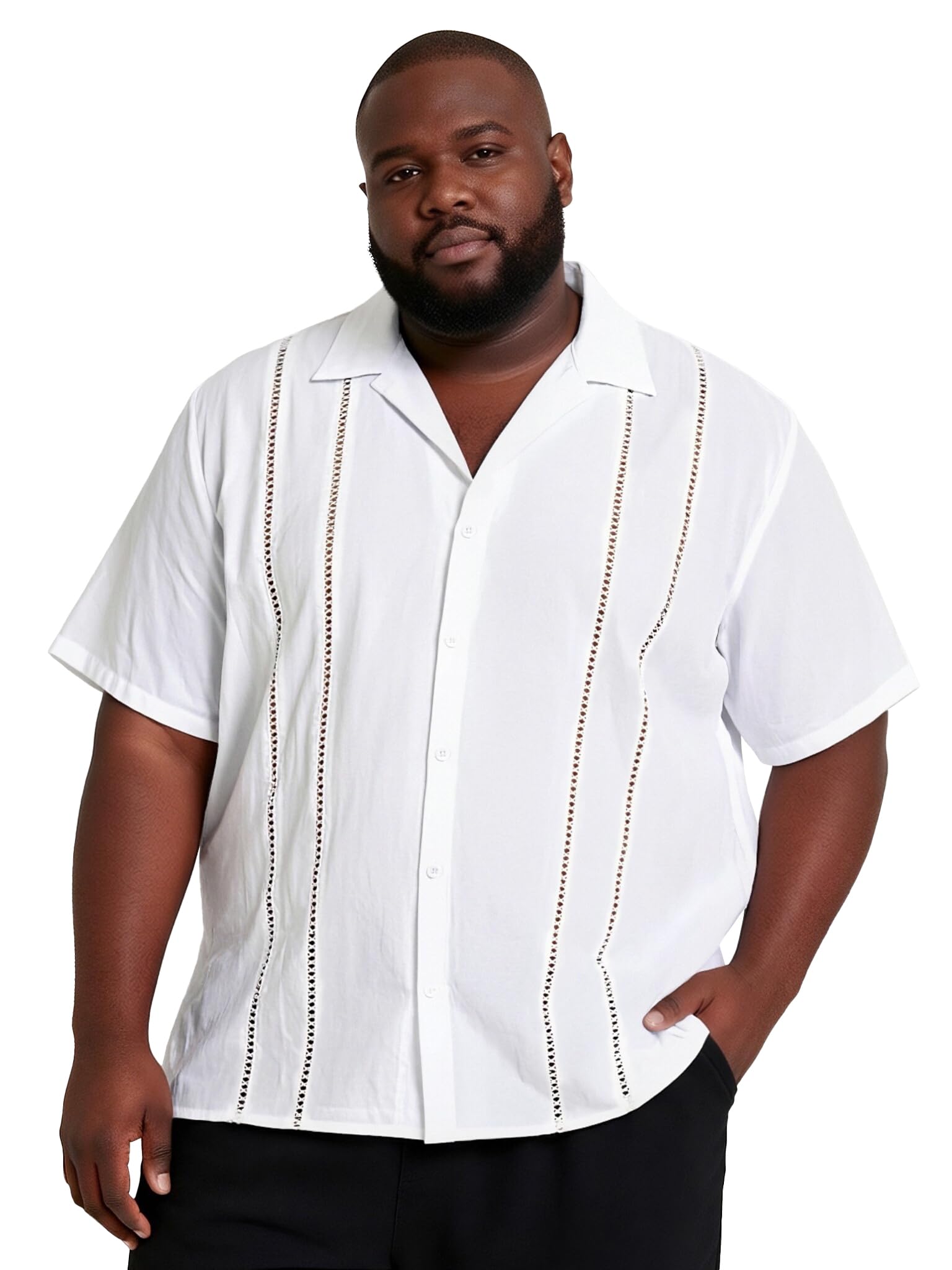 Yuyapu Big and Tall Guayabera Shirt for Men – Cuban Short Sleeve Button Up Summer Office & Beach Dress Shirt