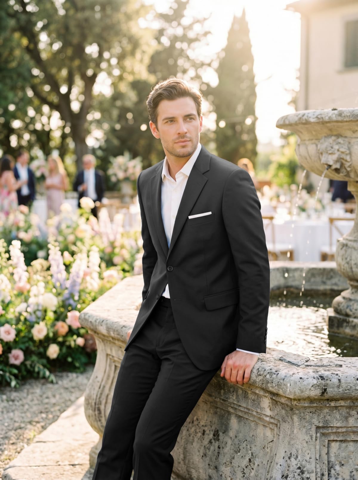Lynerun Mens 2 Piece Slim Fit Suit Two Button Formal Solid Suit Jacket Pants Set Wedding Work Prom Tuxedo Men