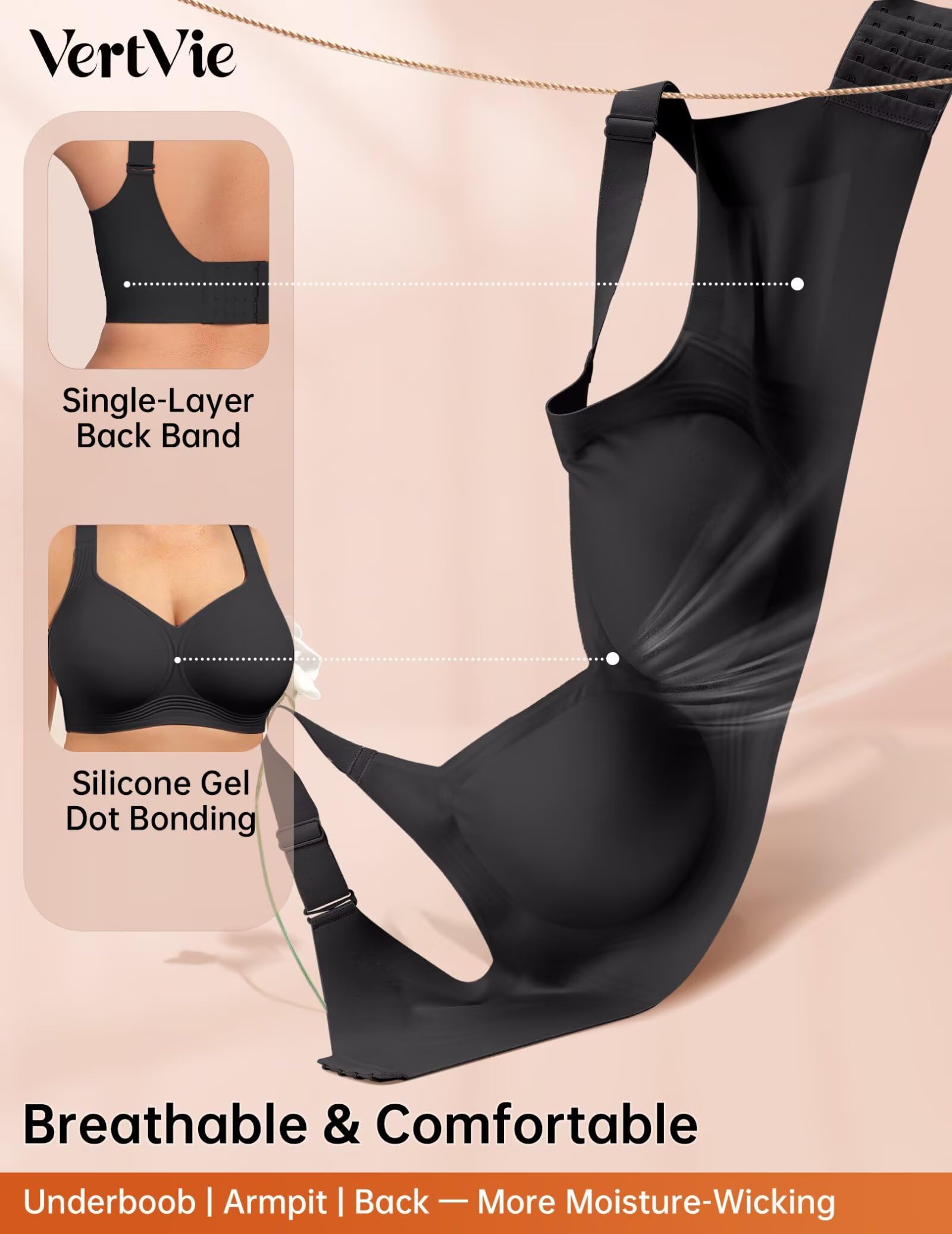 Vertvie Jelly Bras for Women Plus Size Minimizer Soft Wireless Push Up Bra Full Supportive Older Lift Back Coverage Bralette
