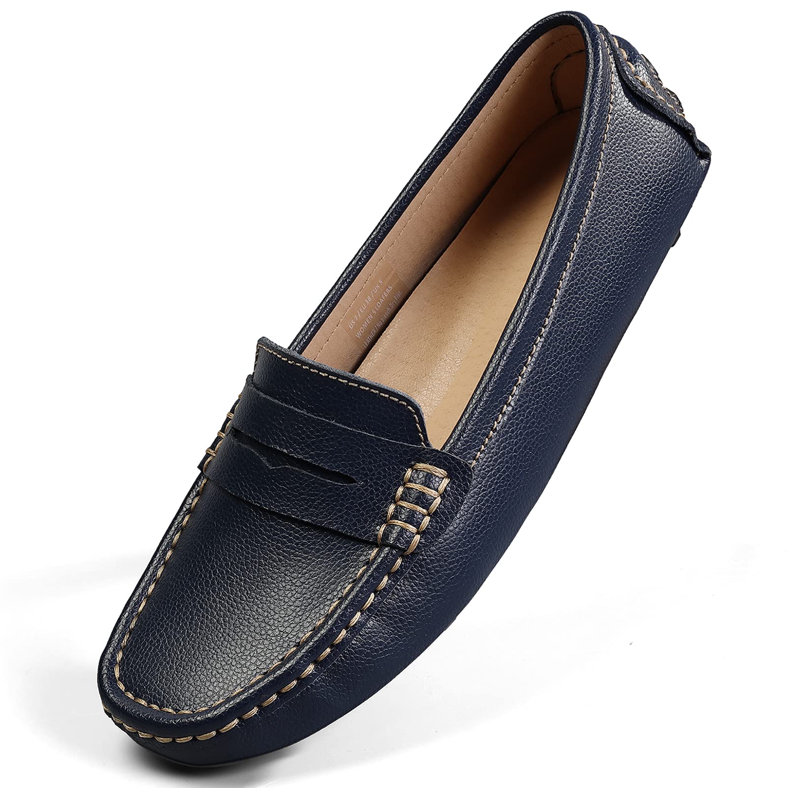Artisure Women's Classic Comfort Leather Penny Loafers Casual Slip-Ons Lightweight Walking Flats Driving Mocs Boat Shoes