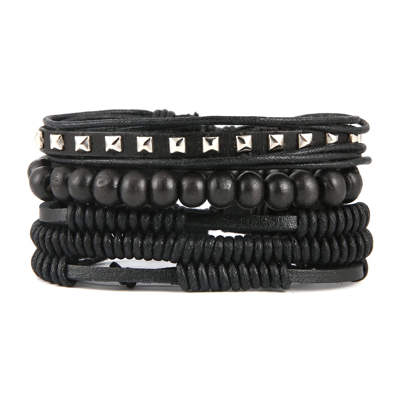 HZMAN Wrap Bracelets Men Women, Hemp Cords Wood Beads Ethnic Tribal Bracelets, Leather Wristbands