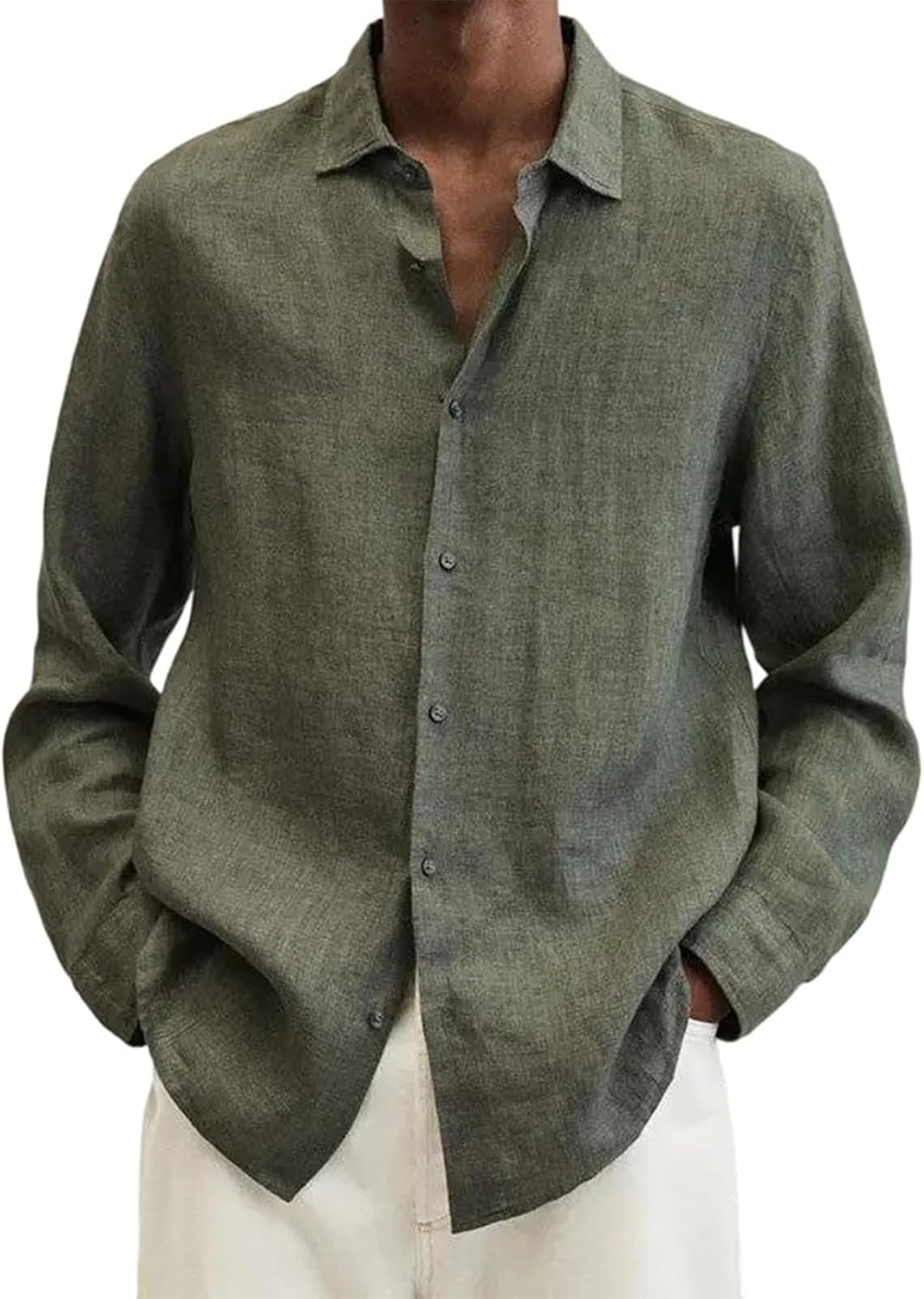 Cotton Linen Shirts for Men Button Down Casual Loose Fit Long Sleeve Summer Beach Shirts Vacation Tops